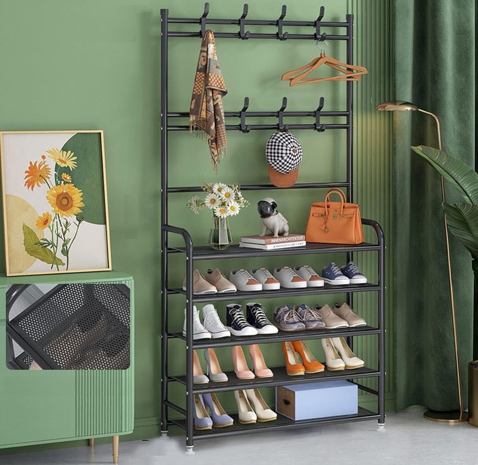 Modern 5 Tier 80CM Multi Functional Shoe and Hat Rack with Hanger image