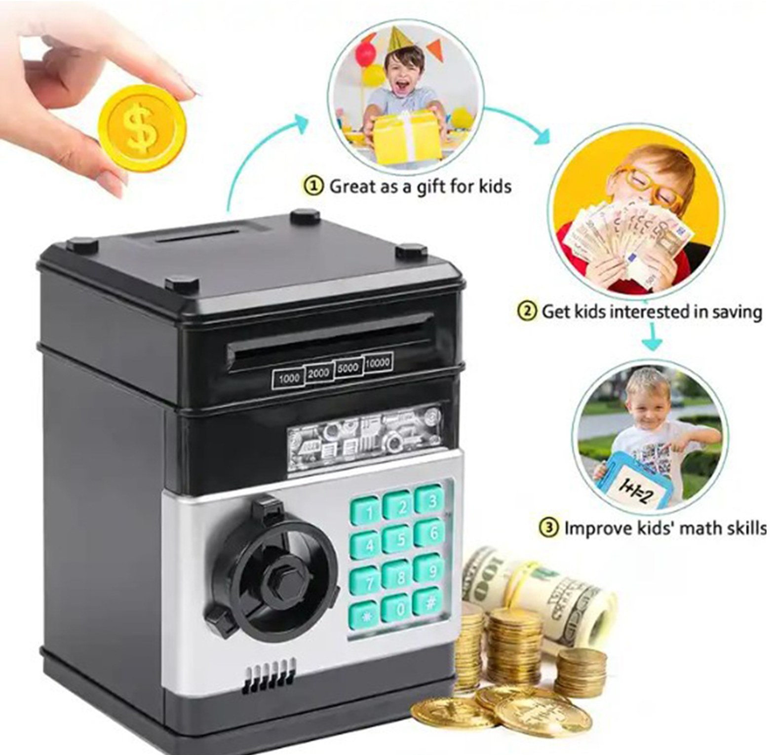 Electronic ATM Piggy Bank and Smart Savings Safe Box for Kids with Password Lock - Premium Educational Toy image
