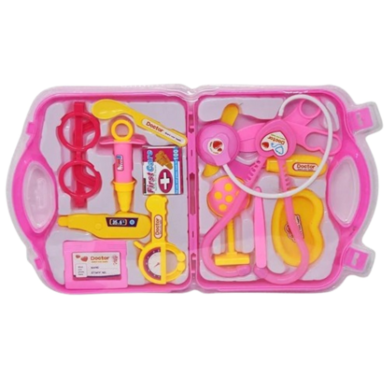 Doctor Plastic Playset Kit with Foldable Suitcase, Compact Medical Accessories Toy Set Pretend Play Kids (Pink) image