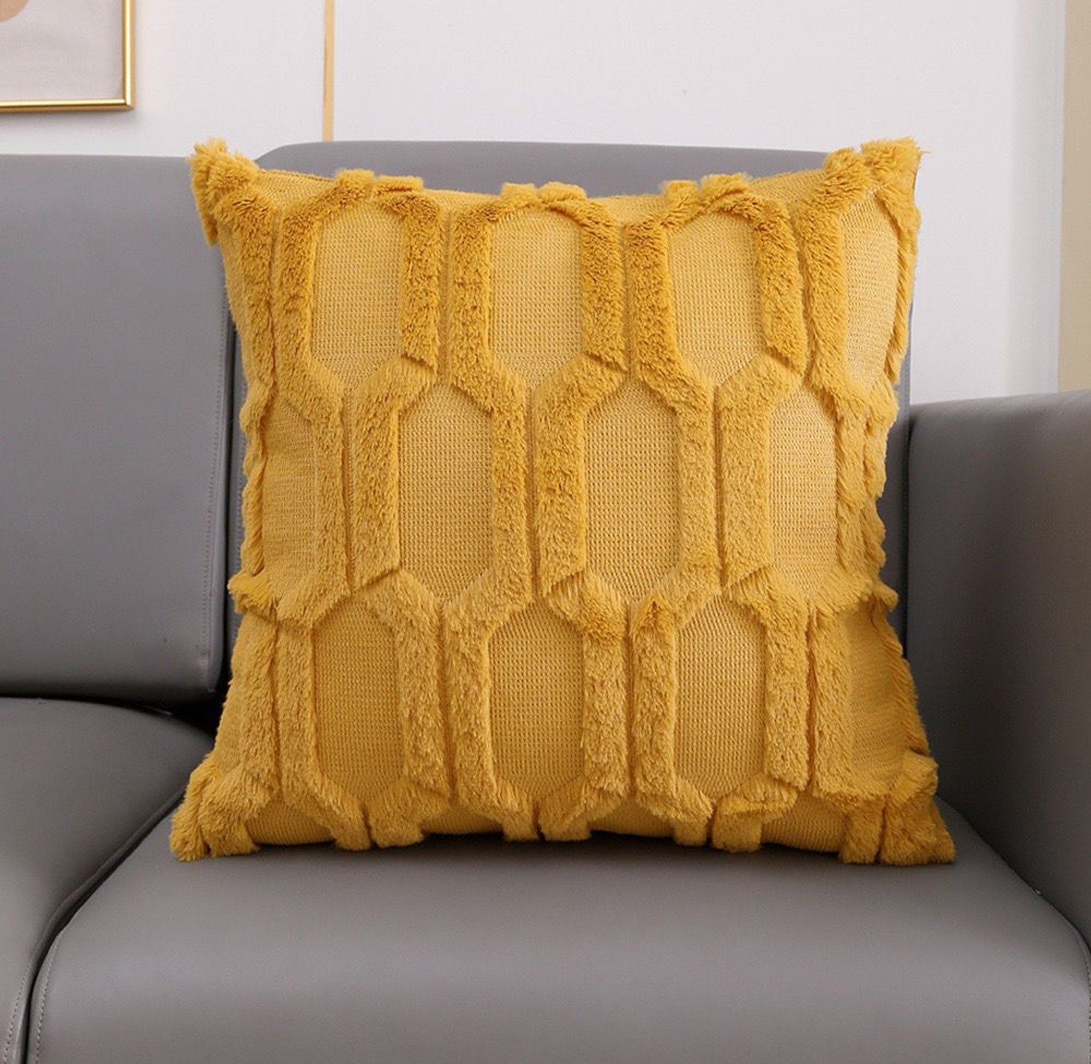 Soft Solid Fluffy Cushion Cover  Geometric Pattern Home Decoration Pillow Cover image