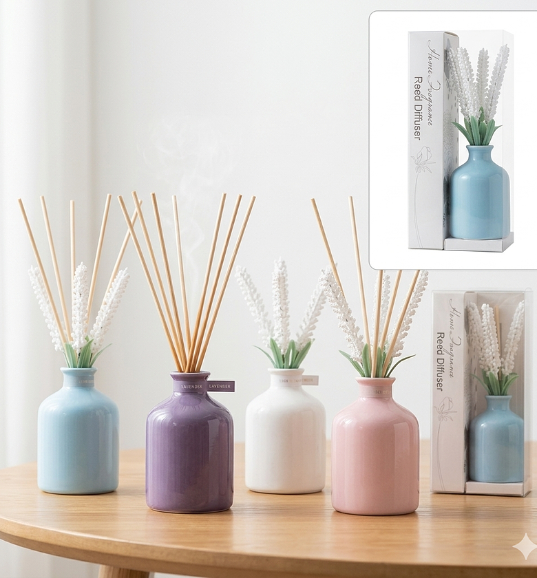 Home Fragrance Reed Diffuser Elegant Ceramic Flower Vase Air Freshener Set for Home, Office, and Gifting image