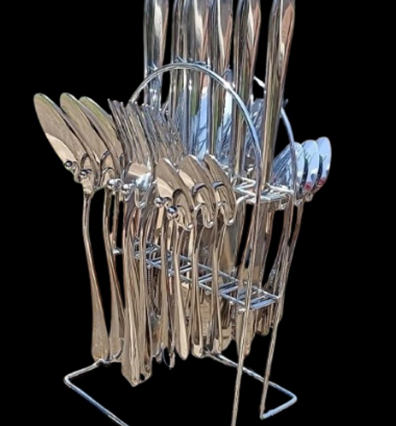 24 Pcs Cutlery Set With Stainless Steel, With Stand - Silver image