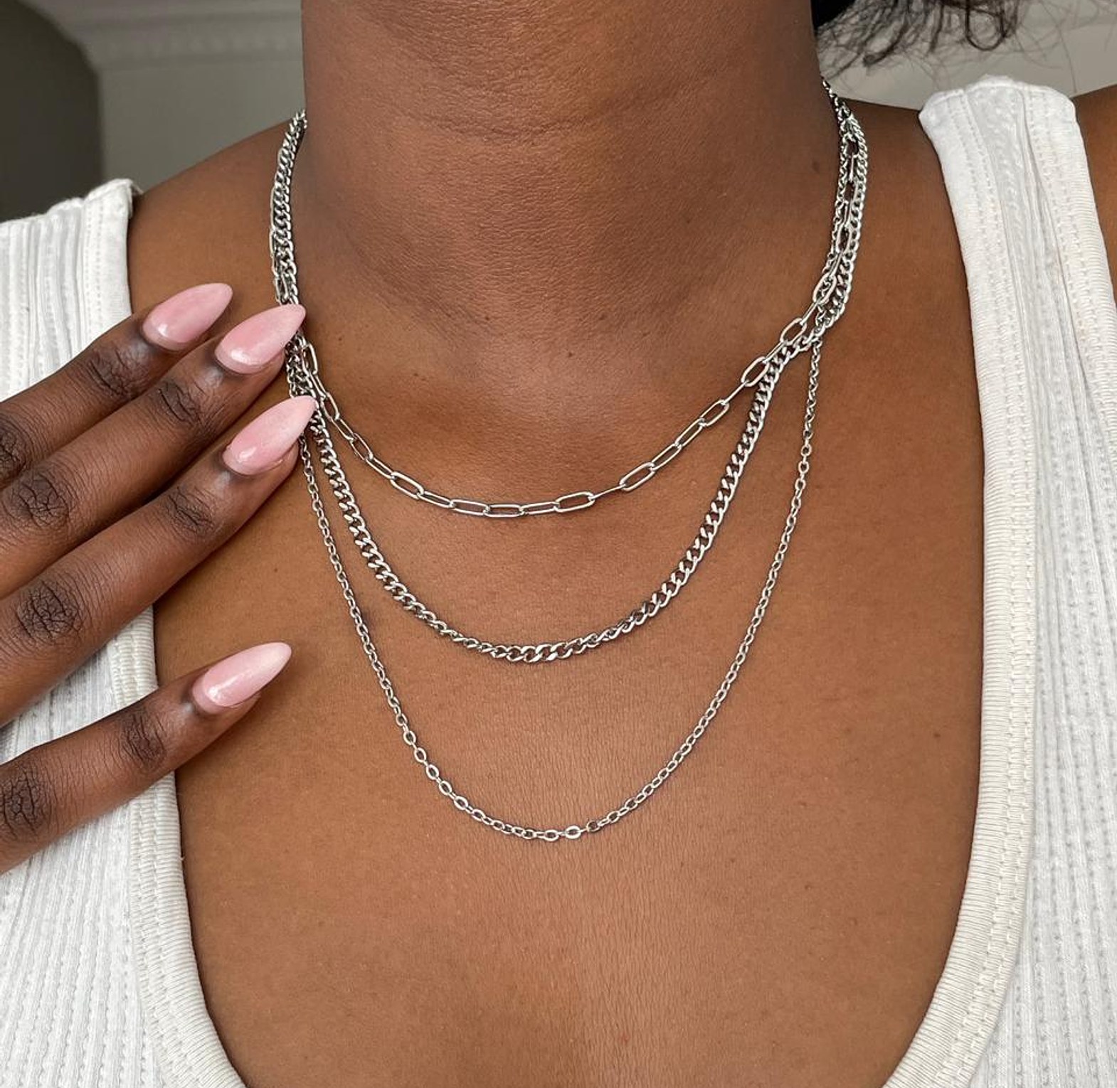 Modern Multi-Layered Silver Chain Necklace image