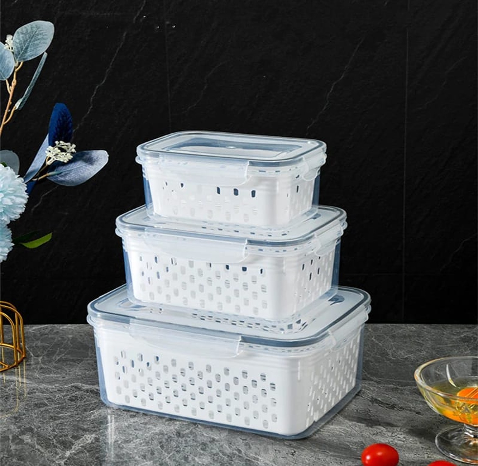 3pc  Fruit And Vegetable Refrigerator Storage Container image