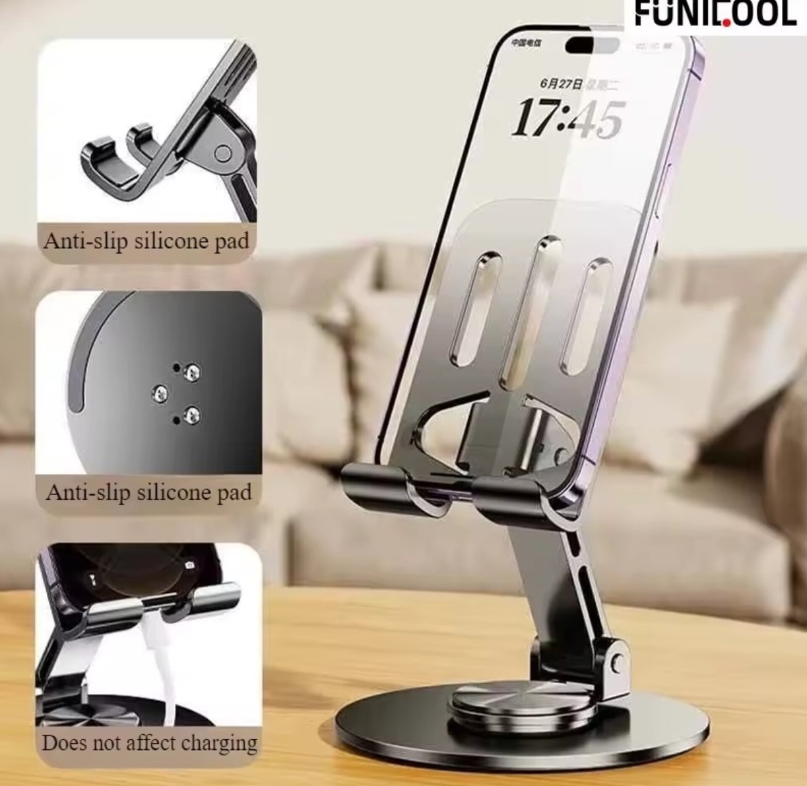 Metal Phone Stand, 360 Rotating Foldable Desktop Holder image