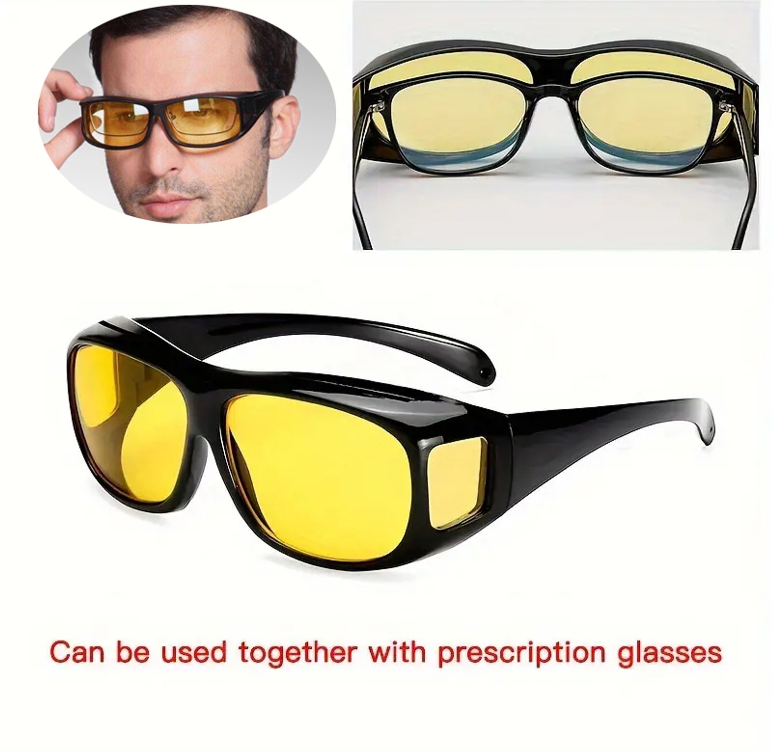 HD Vision Wrap Around Anti-Glare Night Driving & Day Sunglasses Set -  Protection Fits Over Prescription Glasses image