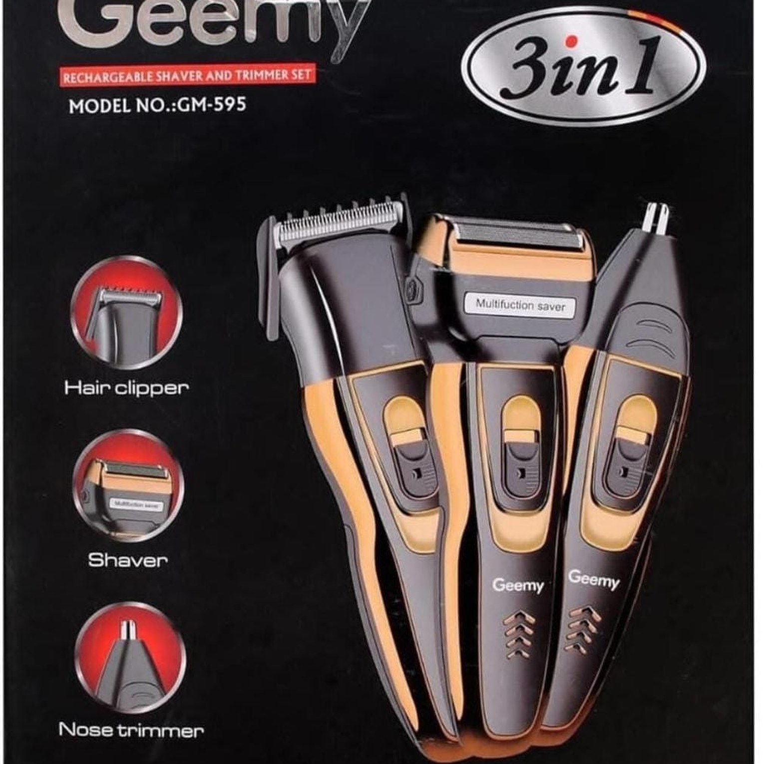  Geemy GM-595 3-in-1 Rechargeable Shaver and Trimmer Set.  image