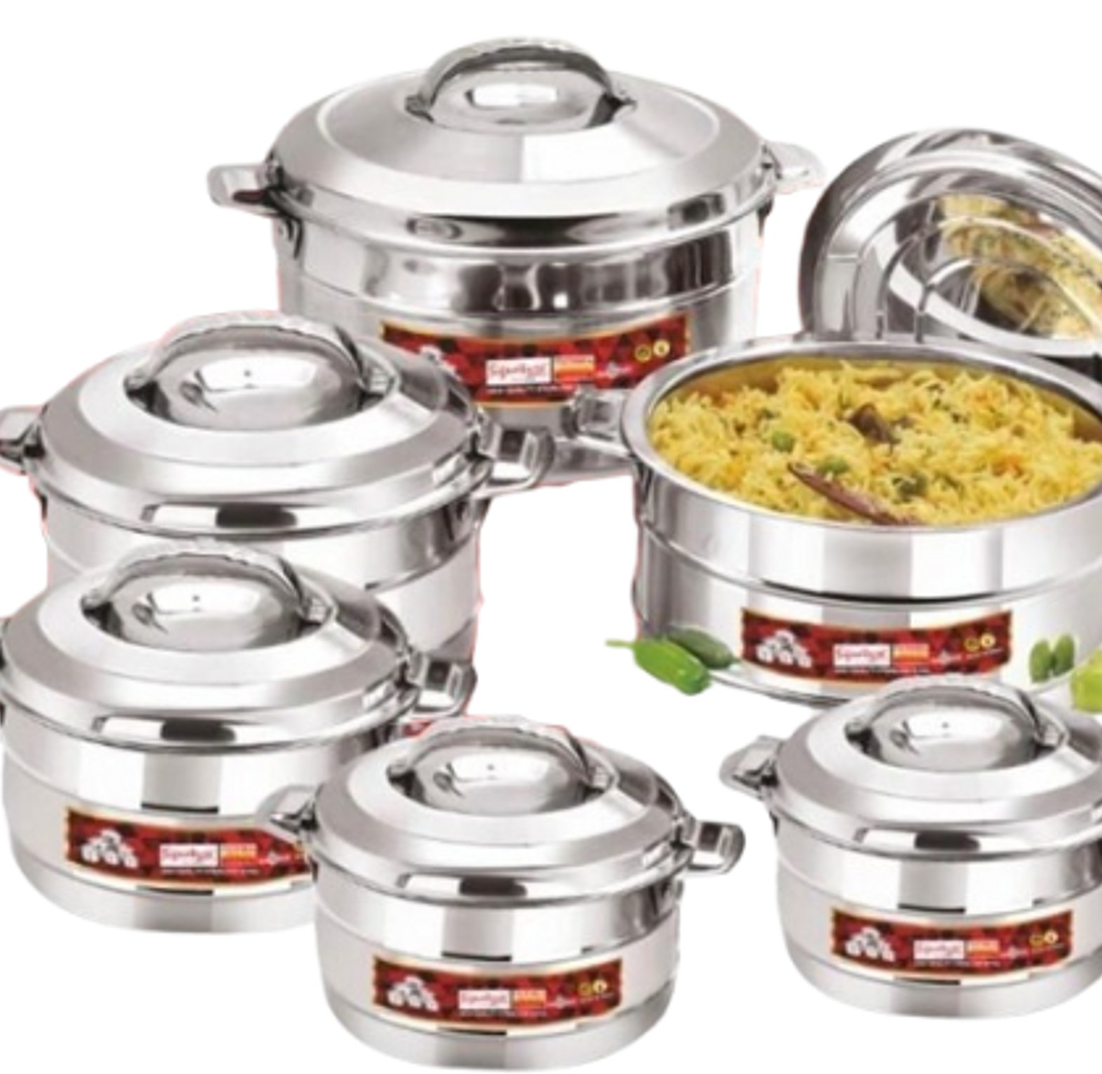 Signature 6 pcs Tall Boy Premium Stainless Steel Hotpots Insulated Casserole Serving Dish Hot Pot Serveware Set Casserole image