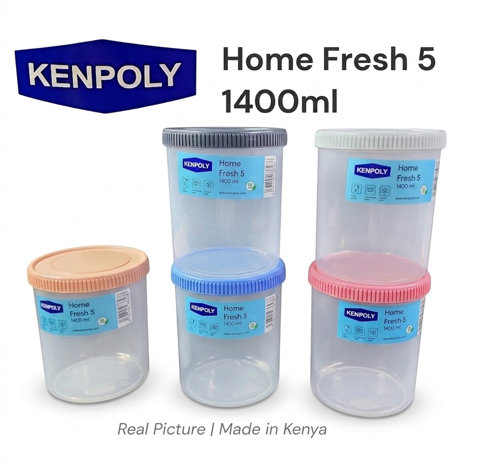 Kenpoly Home Fresh 5 1400ml Round Food Storage Container, Microwave & Freezer Safe, BPA-Free Airtight Kitchen Organizer image