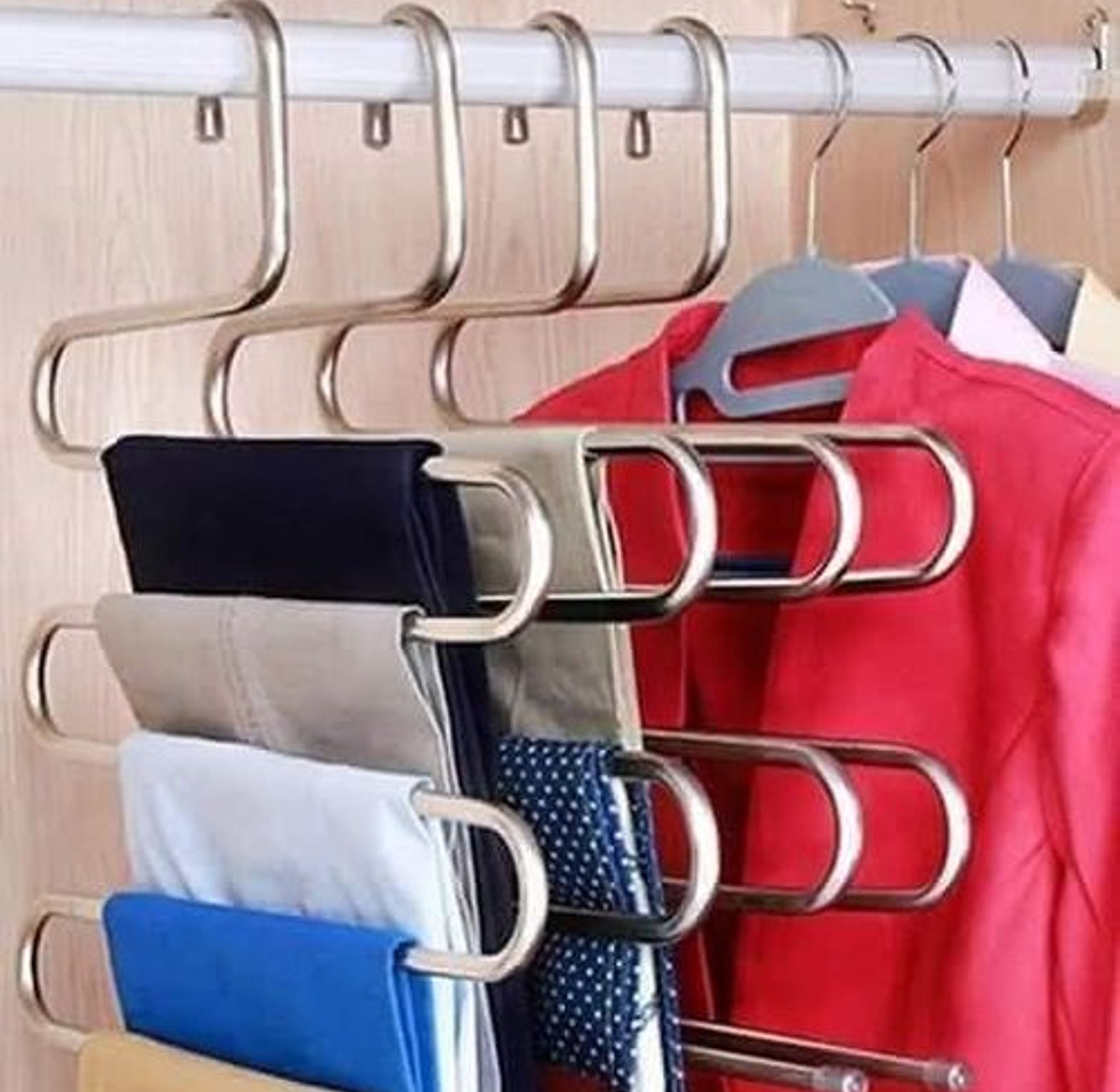 5pcs Space Saving Heavy Stainless Steel Trouser Organizer ( Multi~purpose Hanger) image