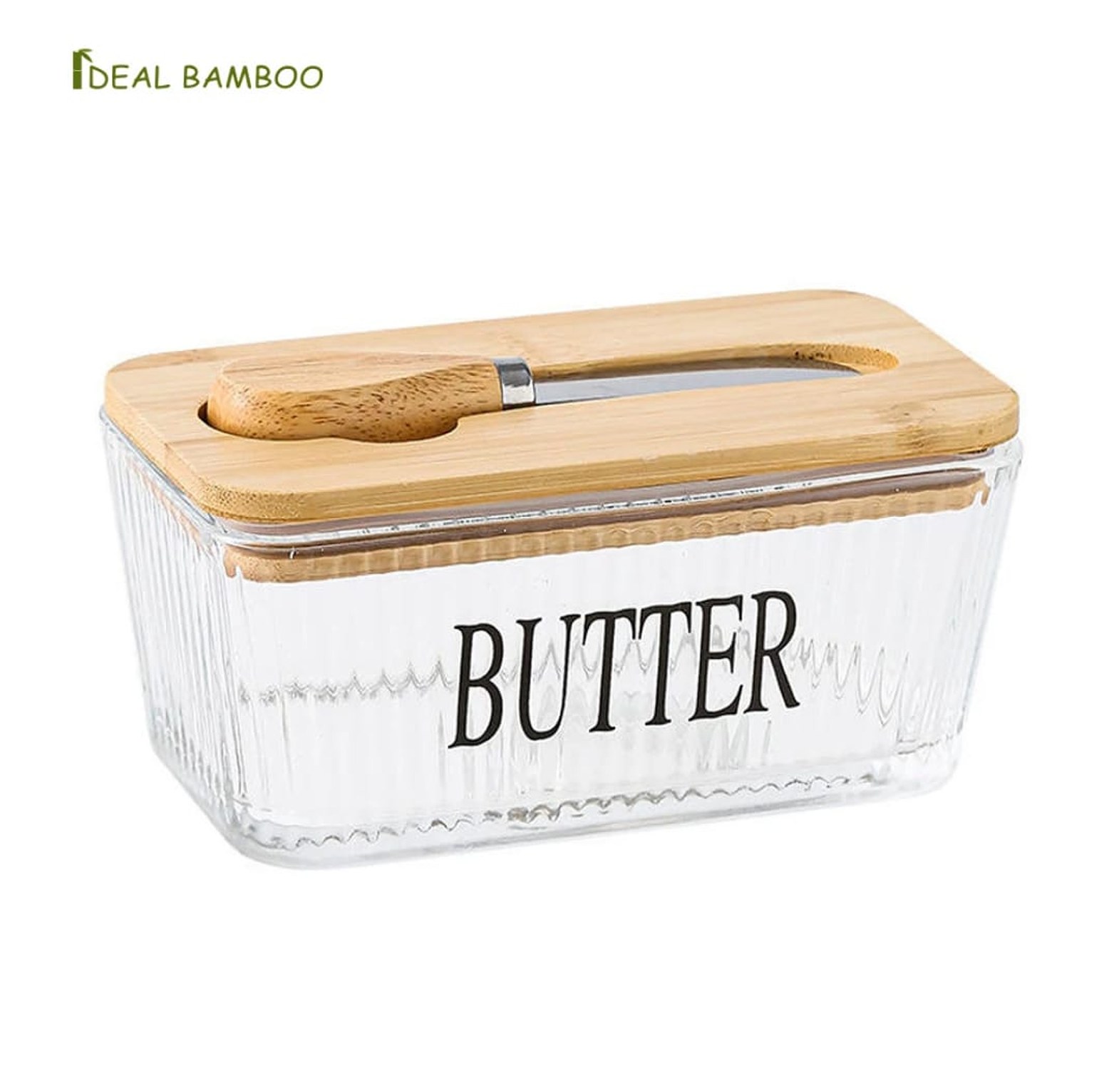 Glass Butter Dish with Bamboo Lid & Knife image