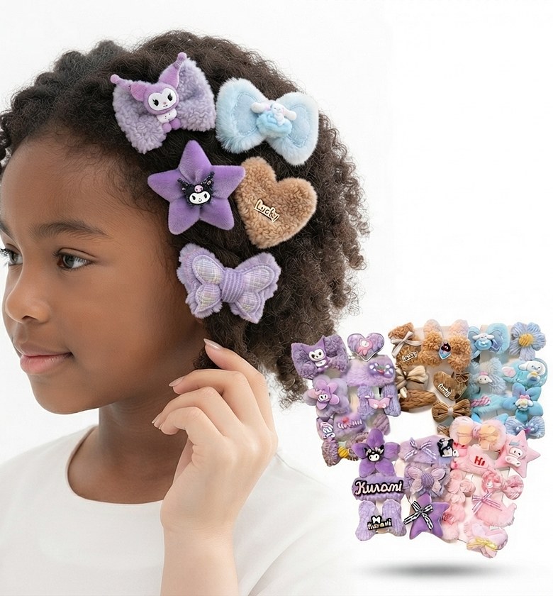 Cute Sanrio Character Fuzzy Hair Clips Set – Trendy Hair Accessories for Girls and Women image