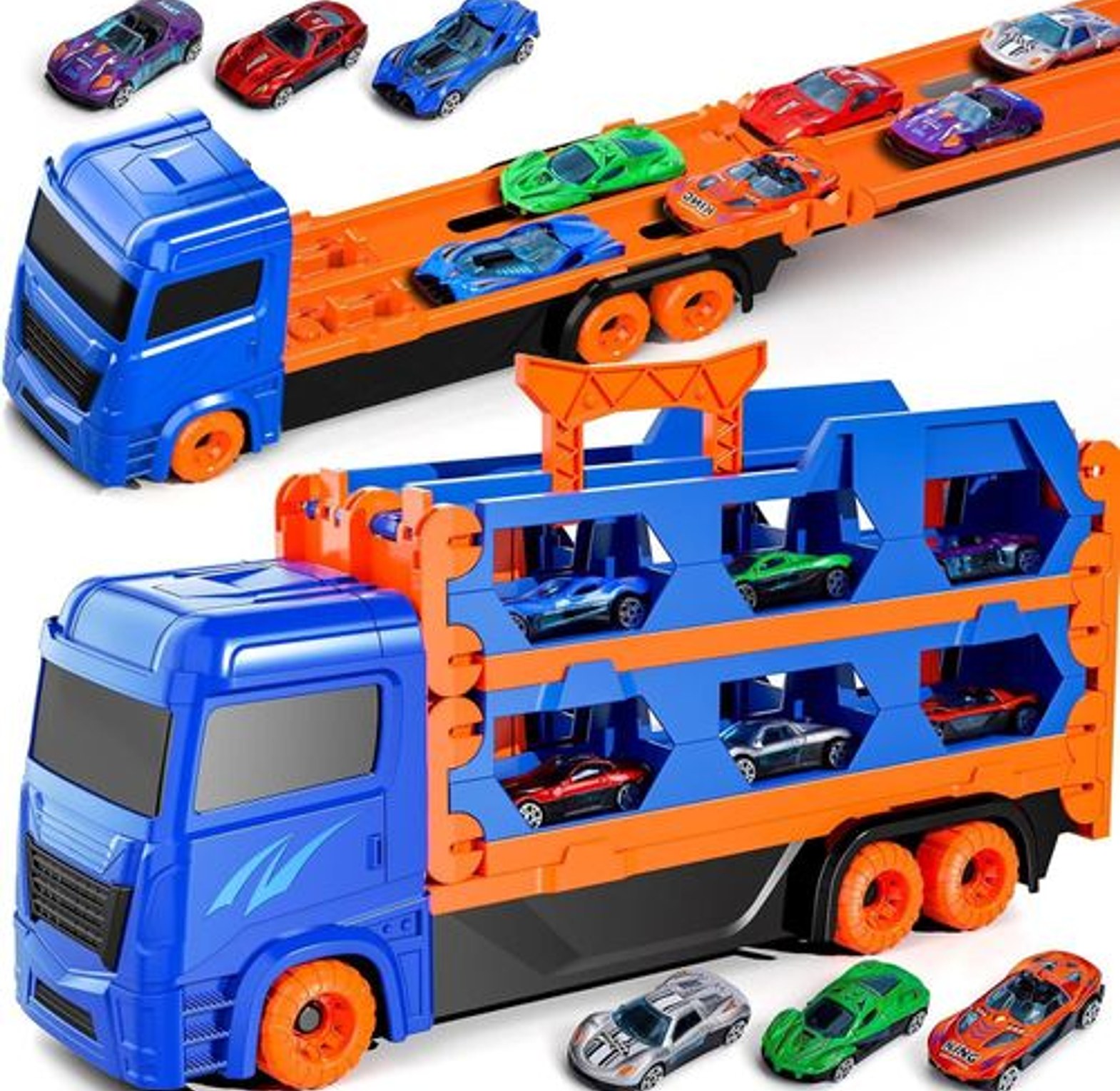 7in1 160 Cm Long Foldable Container Truck With 6 Die Cast Car image