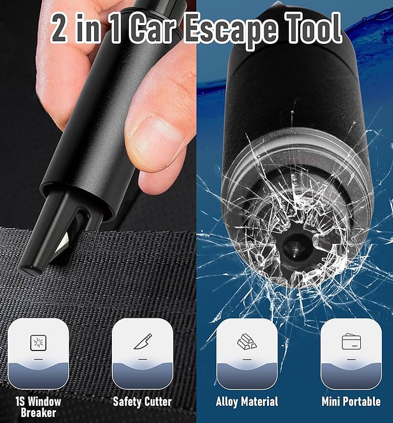 2 in 1 Emergency Car Escape Tool and Window Breaker with Seatbelt Cutter – Premium Alloy Car Safety Rescue Kit image
