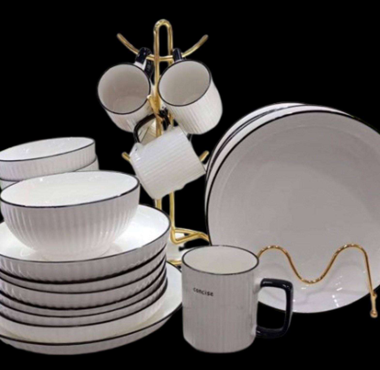 Japanese dinner set. Japanese Dinner Set.24 PCs Ceramic Dinner Set 6 PCs Mugs 6 PCs Dinner Plates 6 PCs Side Plates 6 PCs Bowls White image