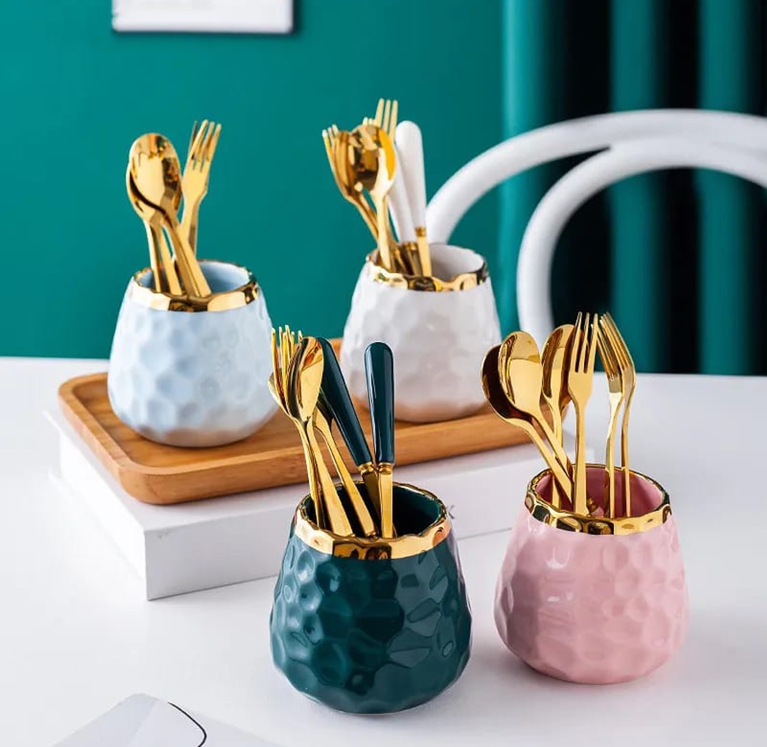 Nordic Light Luxury Fruit Fork and Spoon Ceramic Storage Tank  image