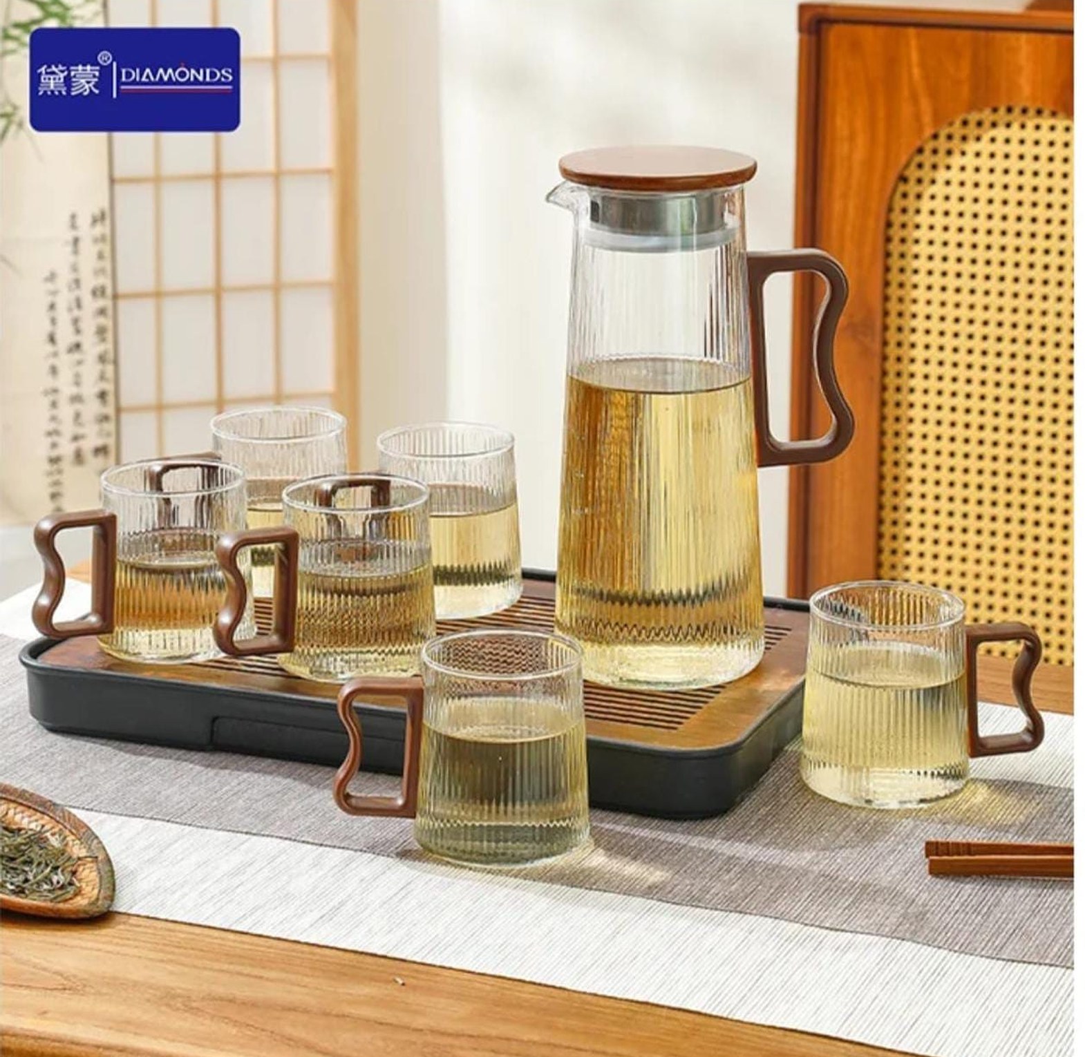 Zen Borosilicate Ribbed Pitcher and Mug Set (7-Piece) image