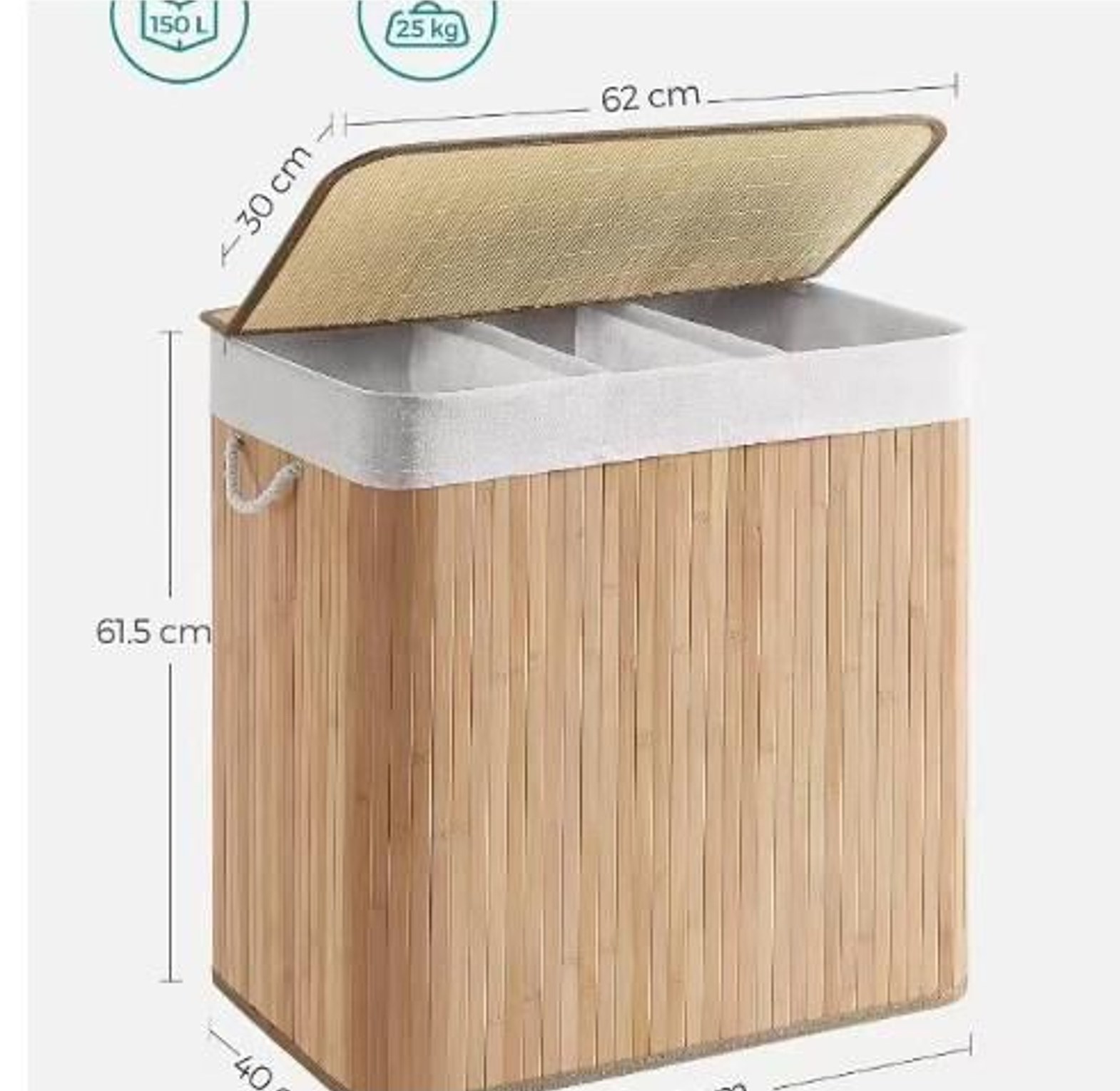 3-Grid Foldable Bamboo Laundry Basket image
