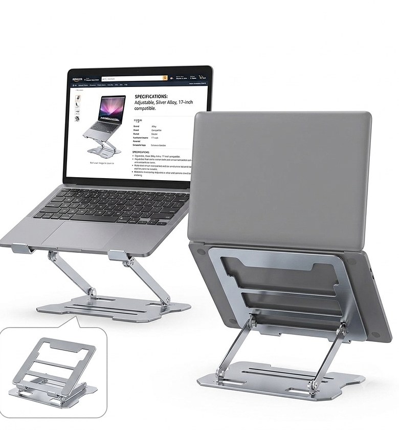 Adjustable Aluminum Alloy Laptop Stand - Ergonomic Portable Notebook Holder for 10-15.6 inch Devices - Premium Desk Riser image