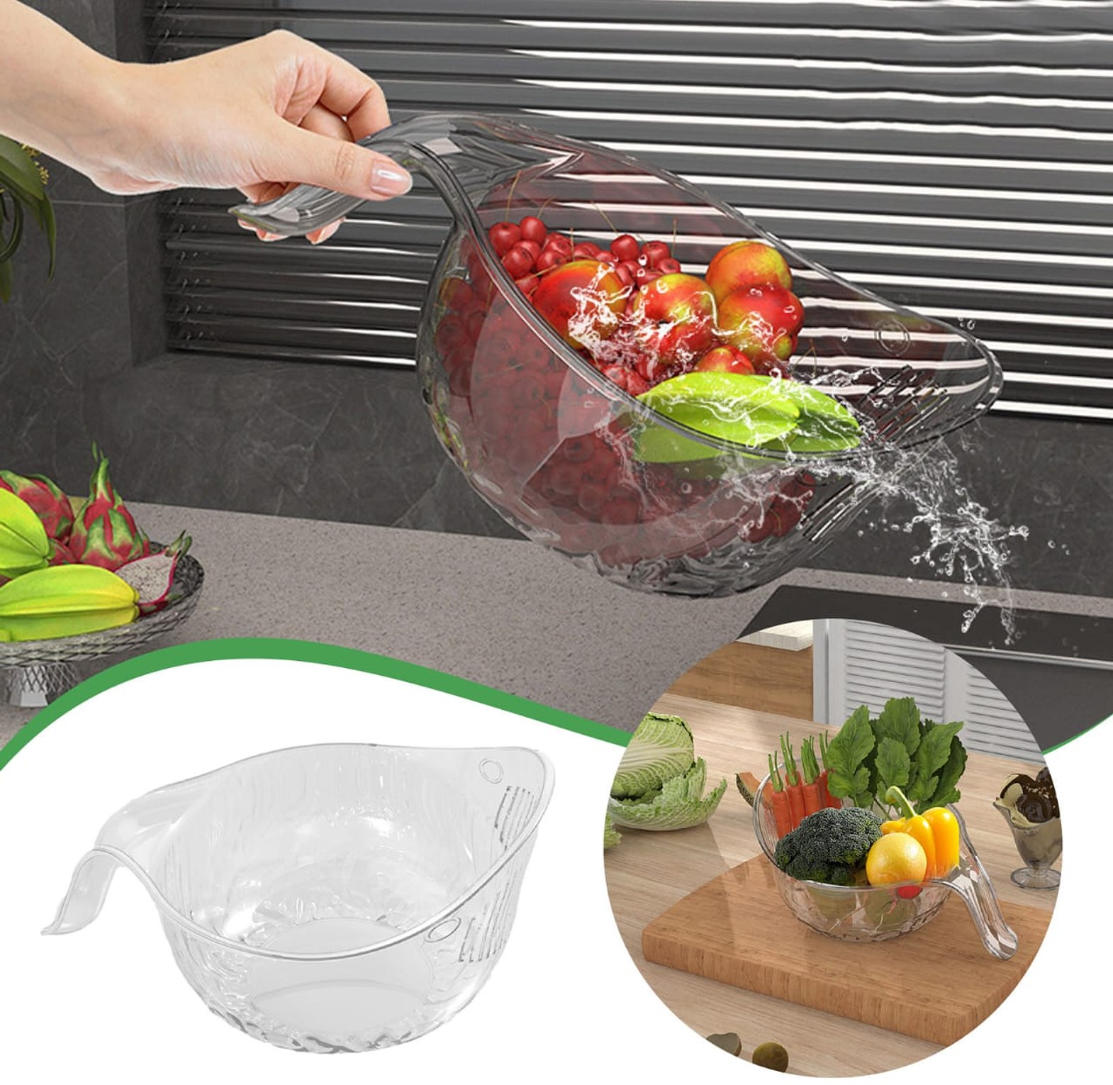 Acrylic Multi Functional Drain New Fruit Cleaning Bowl  image
