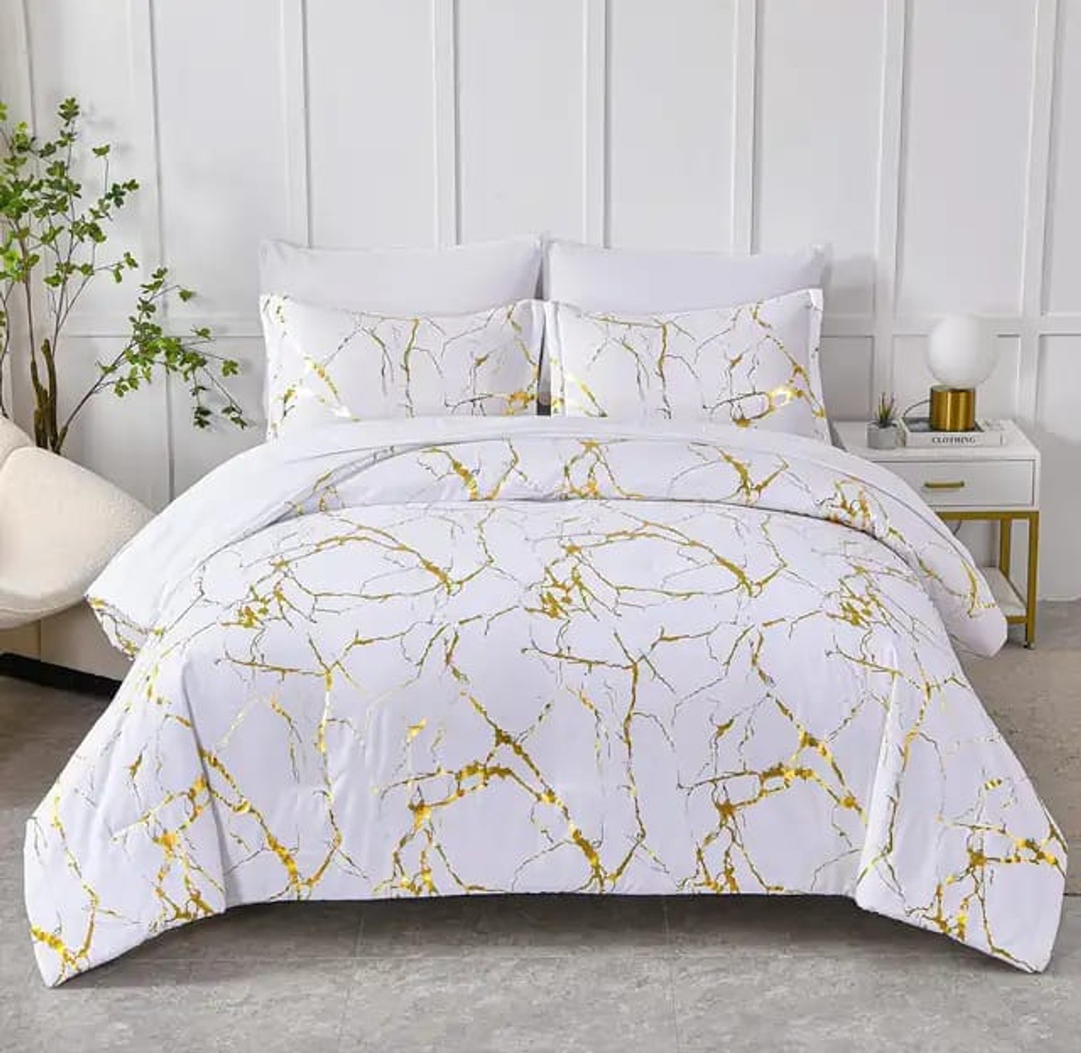 3-Piece Luxury White Marble Printed Microfiber Duvet Cover Set with Zipper Closure image