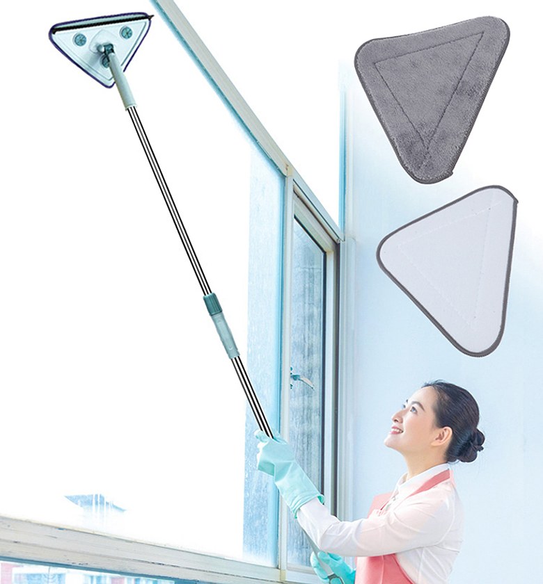 360° Rotating Triangle Cleaning Mop with Extendable Long Handle for High Ceilings, Walls & Windows - Professional Home Cleaning Tool  image
