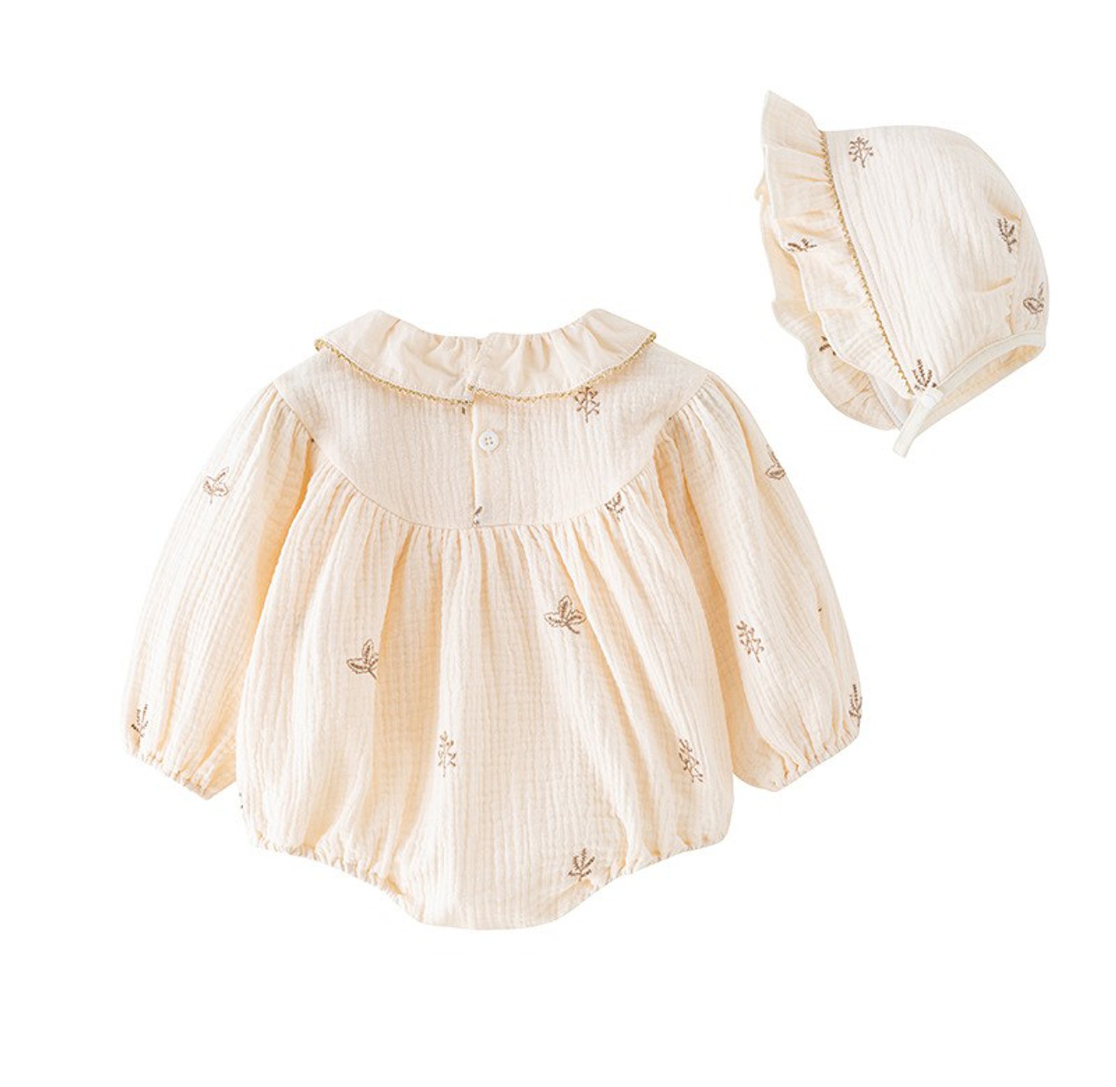 Ivory Sprig Muslin Romper Set (with Hat) image