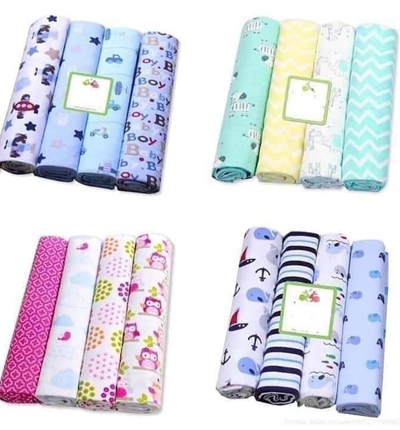 Fashion Assorted Cotton Flannel Receiving Blankets - 4 PCs image