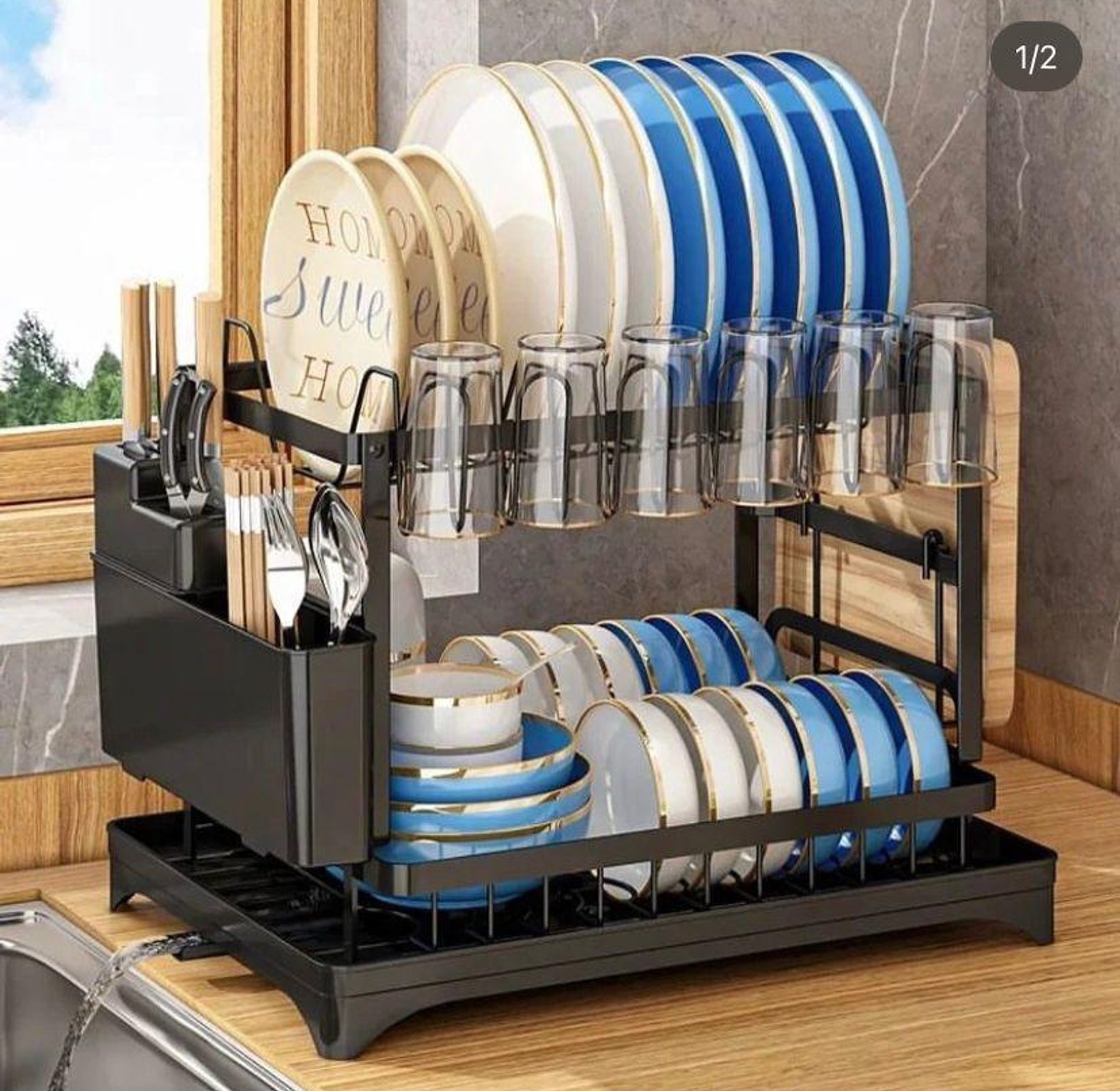 2- Tier Kitchen Dish rack with drain tray image