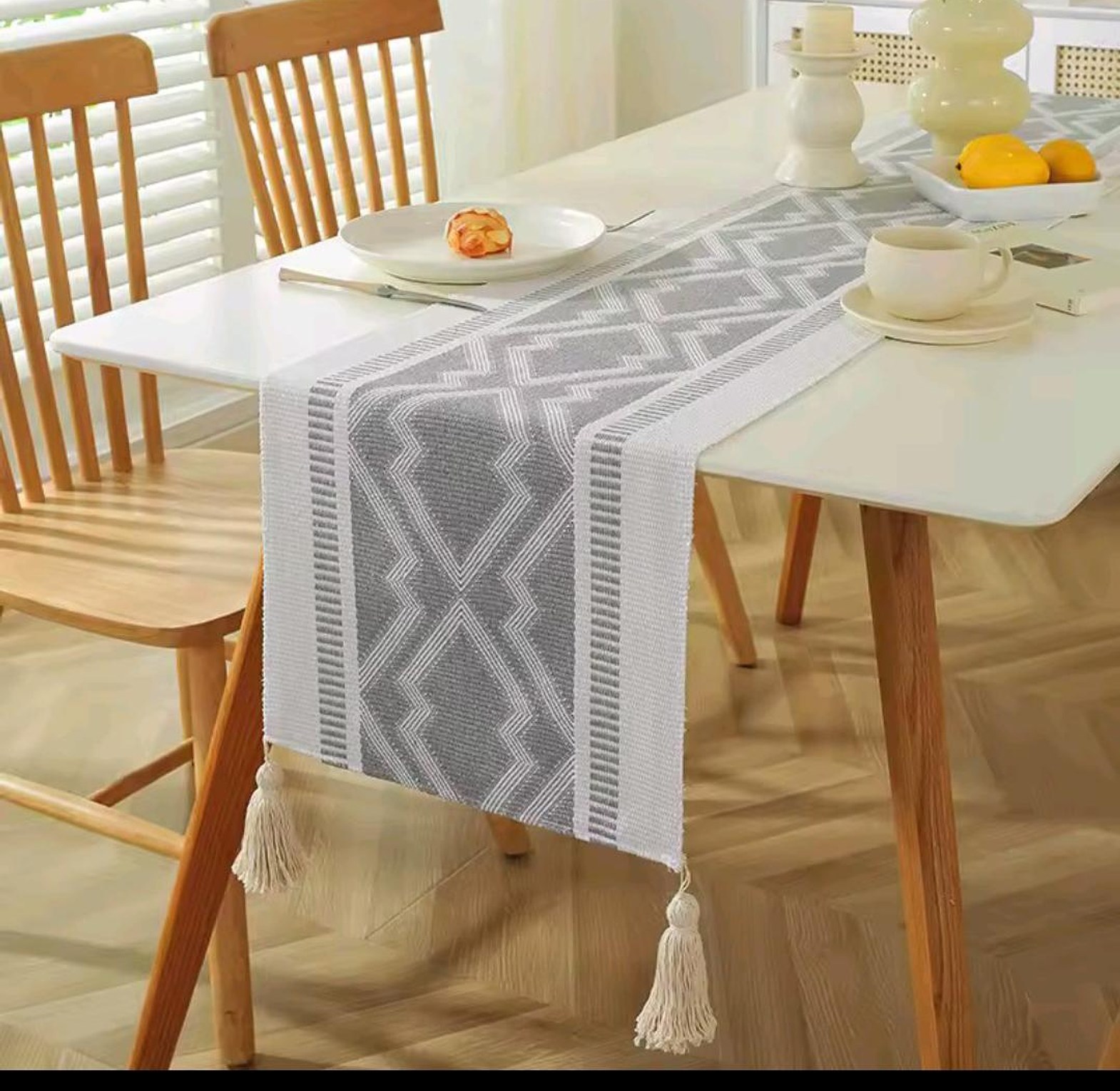 Modern Simple Tassel Cotton Linen Table Runner image