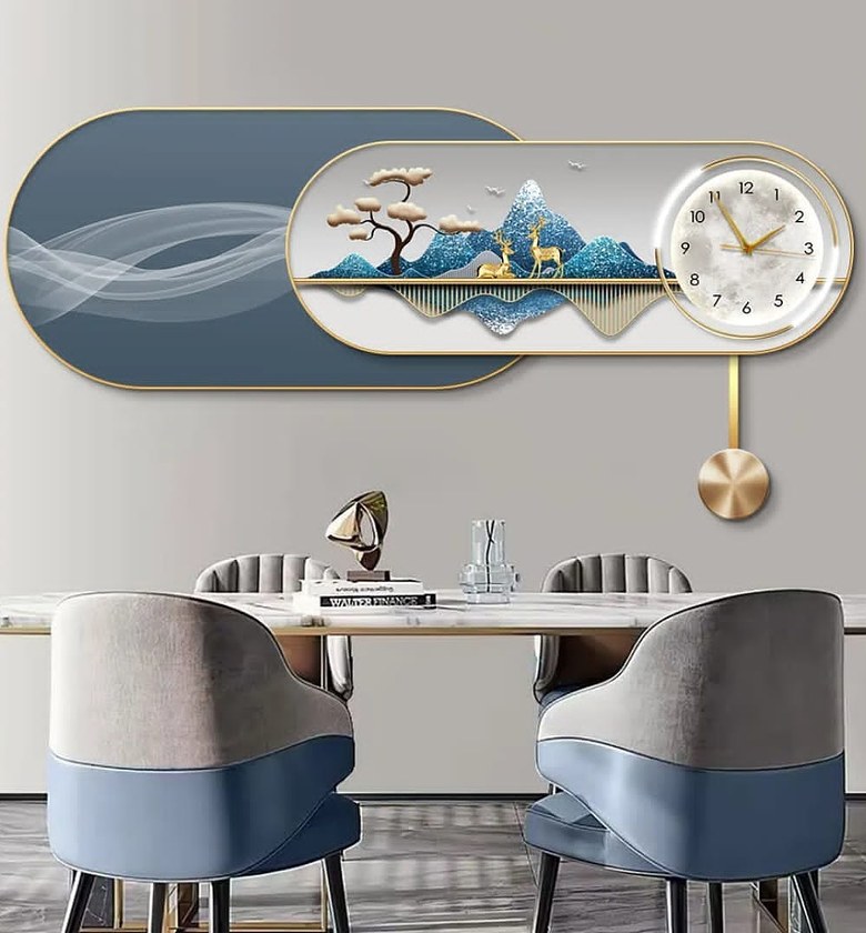 Luxury Abstract Geometric Wall Art with Clock Design image