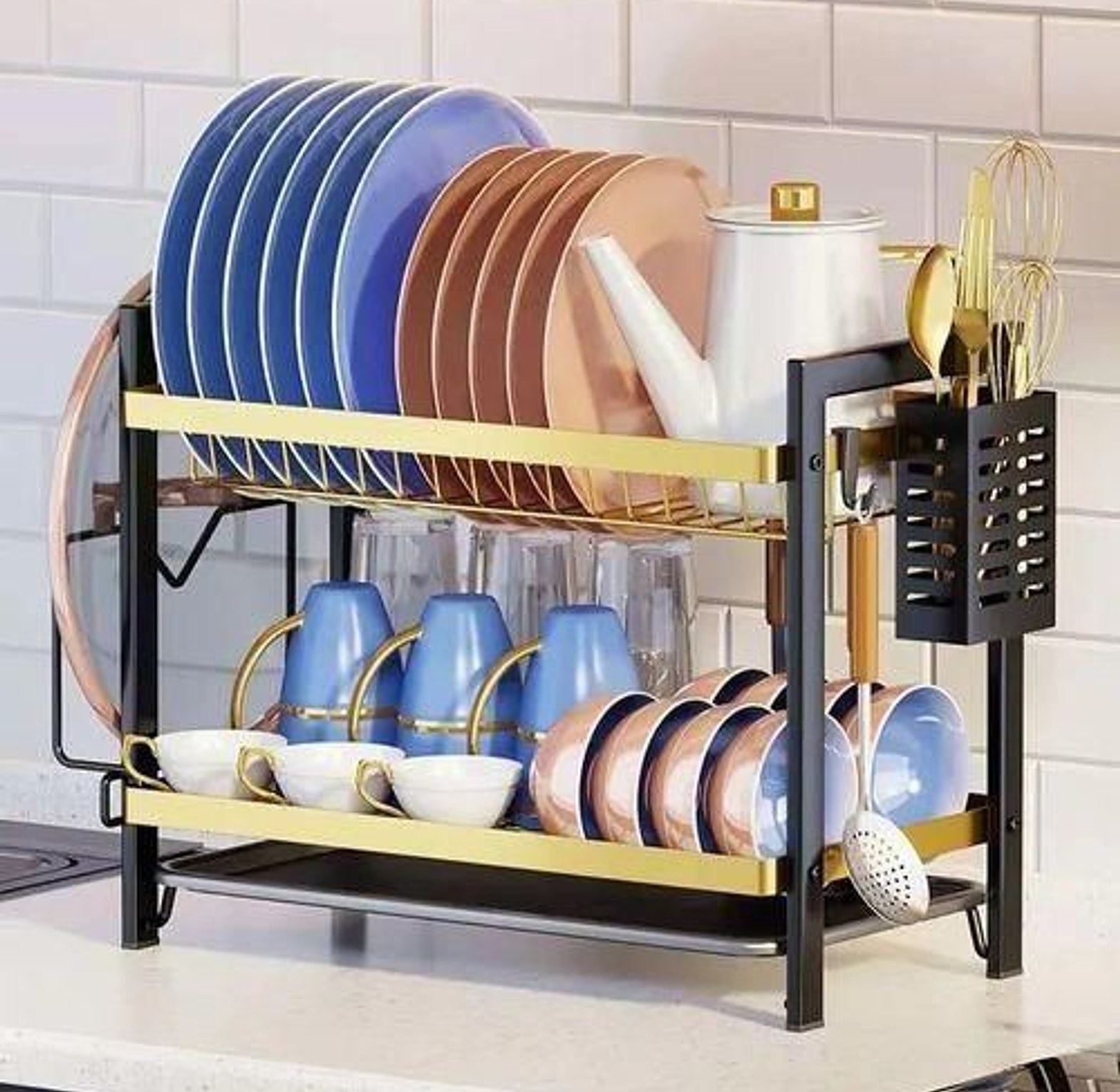 DISH RACK. Quality Affordable Dish rack 2 layered advanced new model with gold and black  image