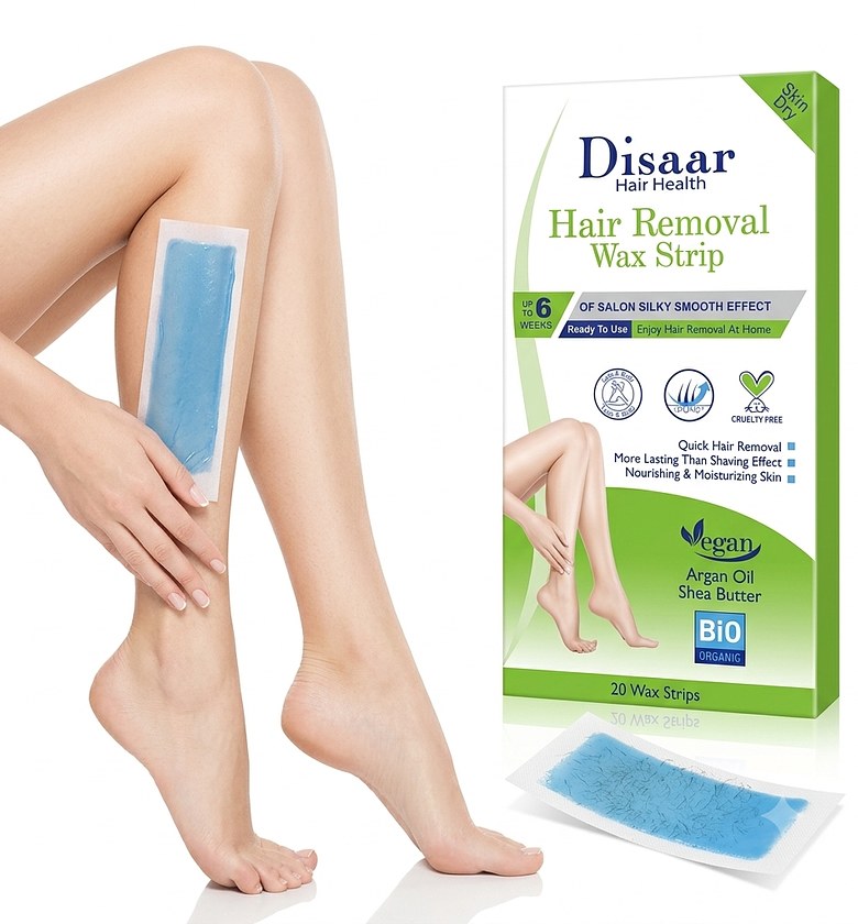 Hair Removal Wax Strips 20 Pcs With Organic Argan Oil & Shea Butter for Smooth Legs & Body image
