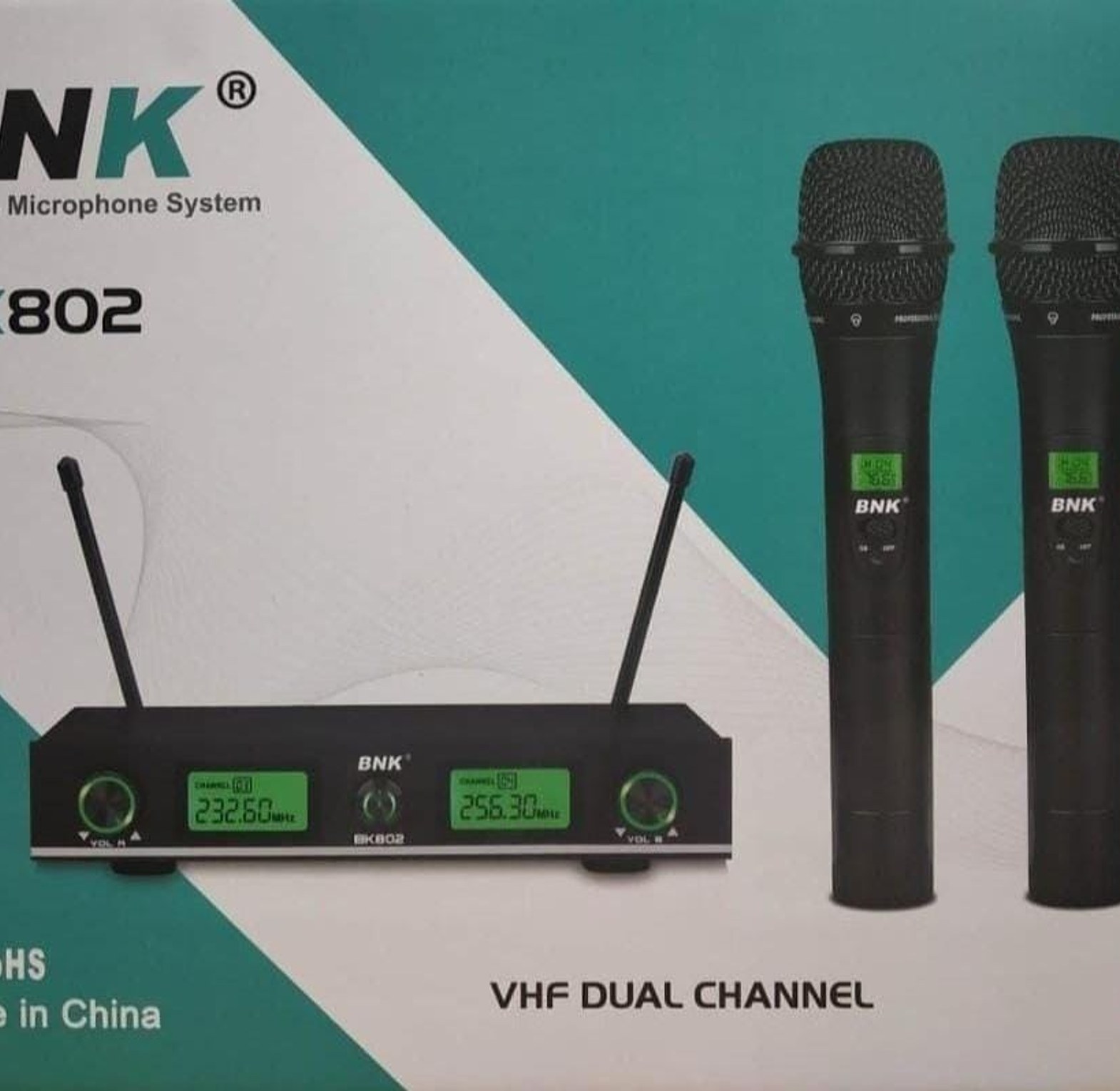 Microphone. BNK BK-802 Dual Channel VHF Wireless Microphone System.  image