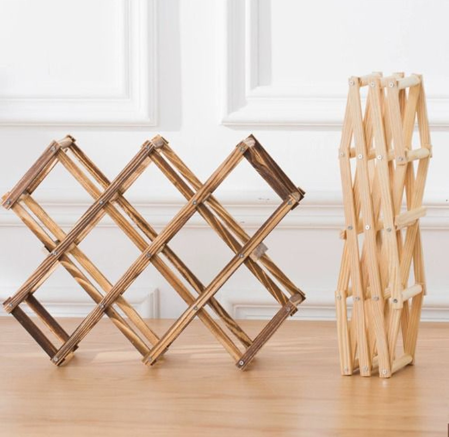 Foldable10 Slot wooden wine bottle rack image