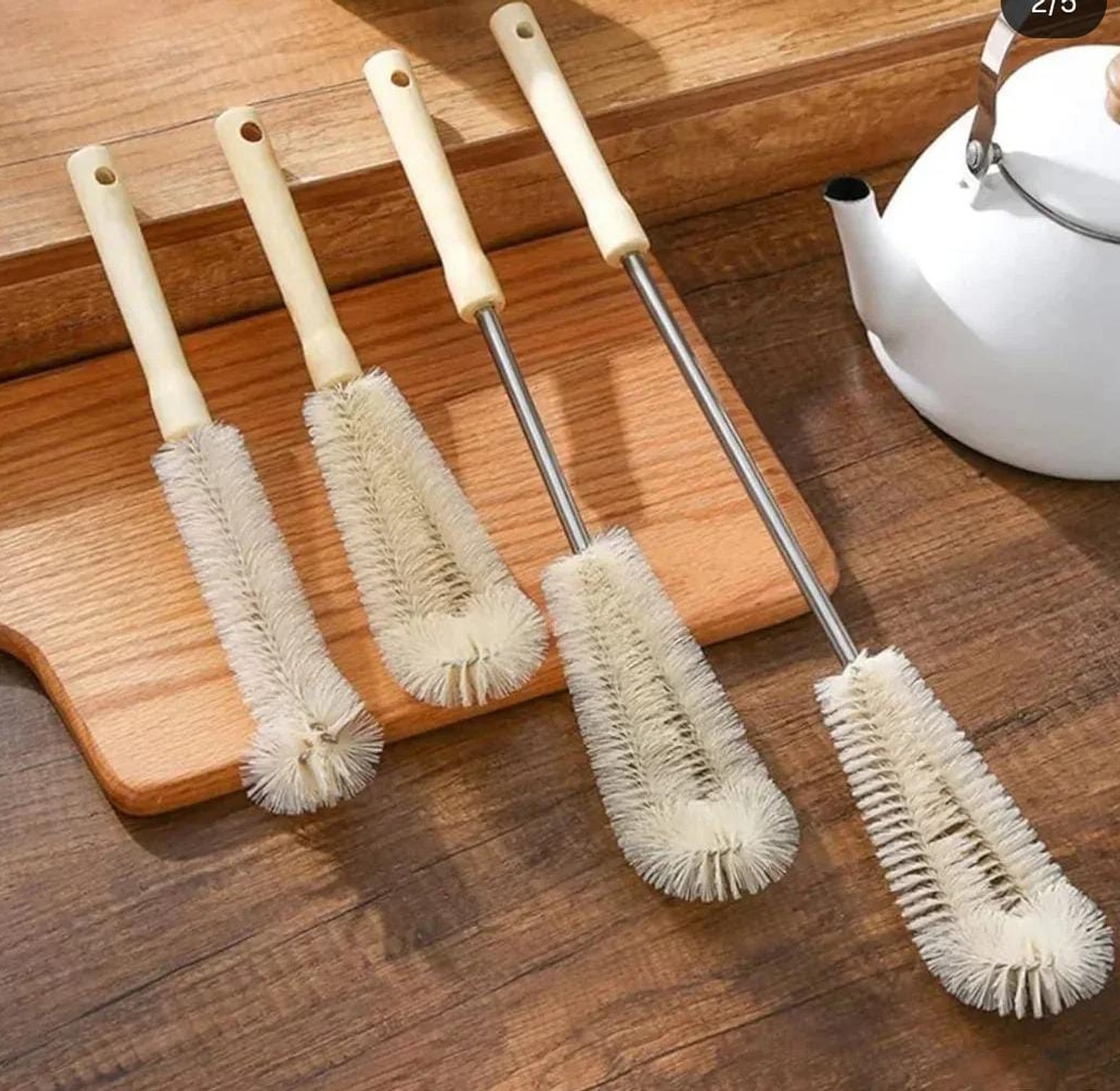4 pcs Long Wooden handle bottle cleaning brushes image