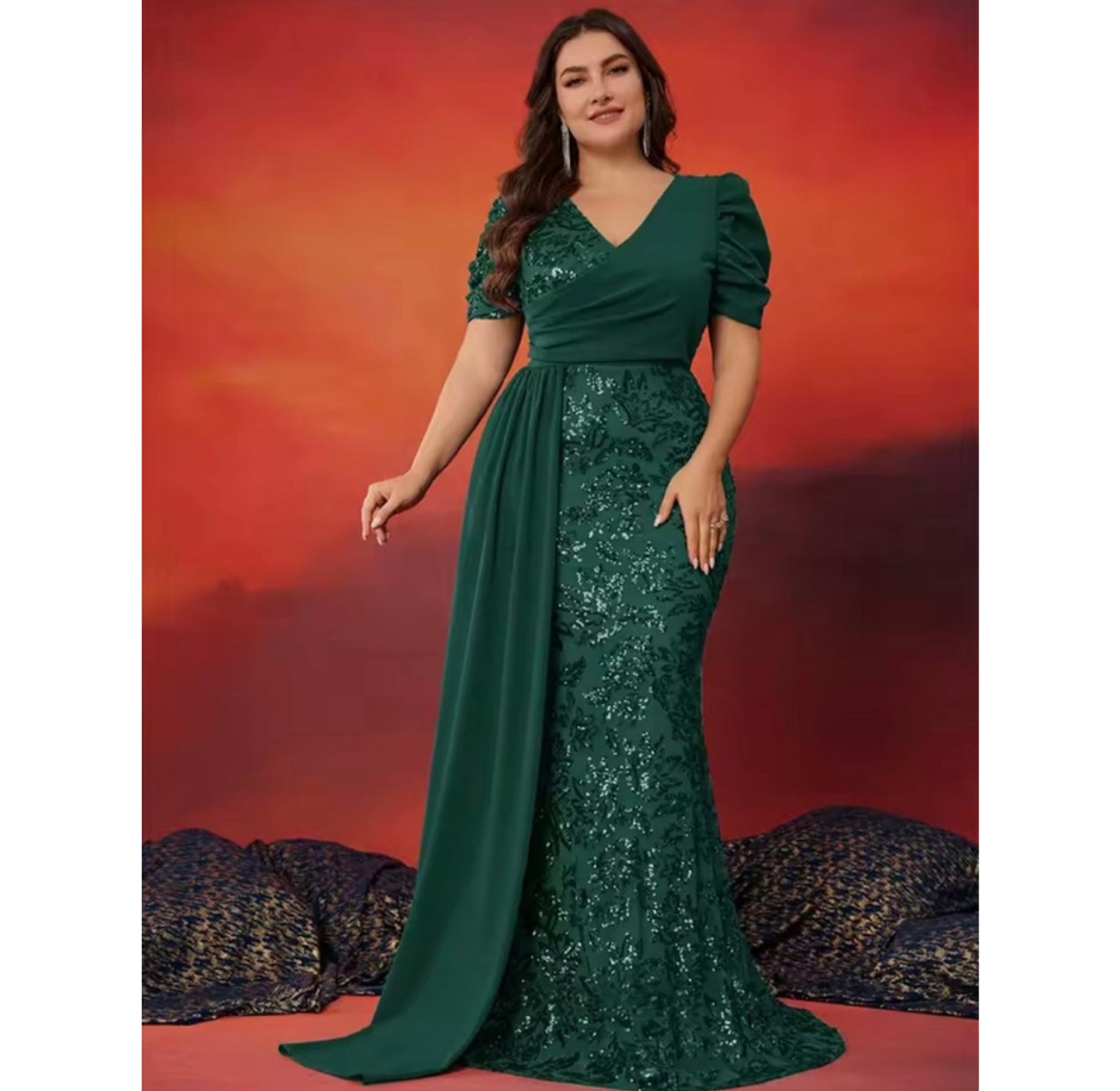 Gilded Elegance Sequin Overlay Gown image
