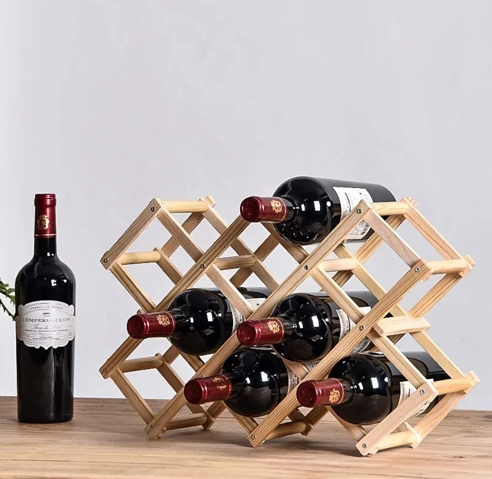 Foldable Wooden Wine Rack - Compact Countertop Bottle Organizer image