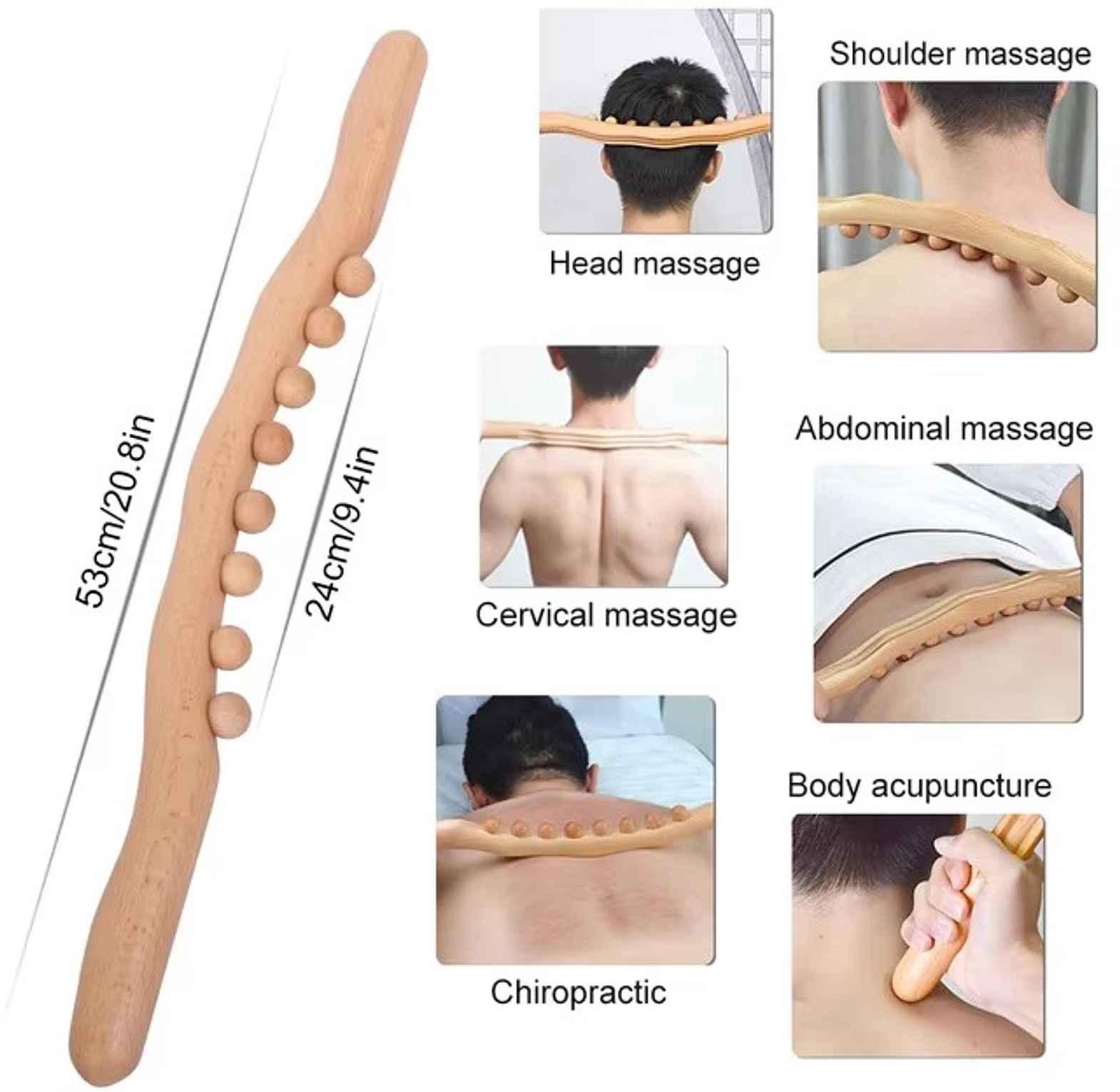 Wooden Guasha Massage Stick Roller for Full Body Deep Tissue Therapy, 8-Point Muscle Relief Tool for Neck and Back Pain image