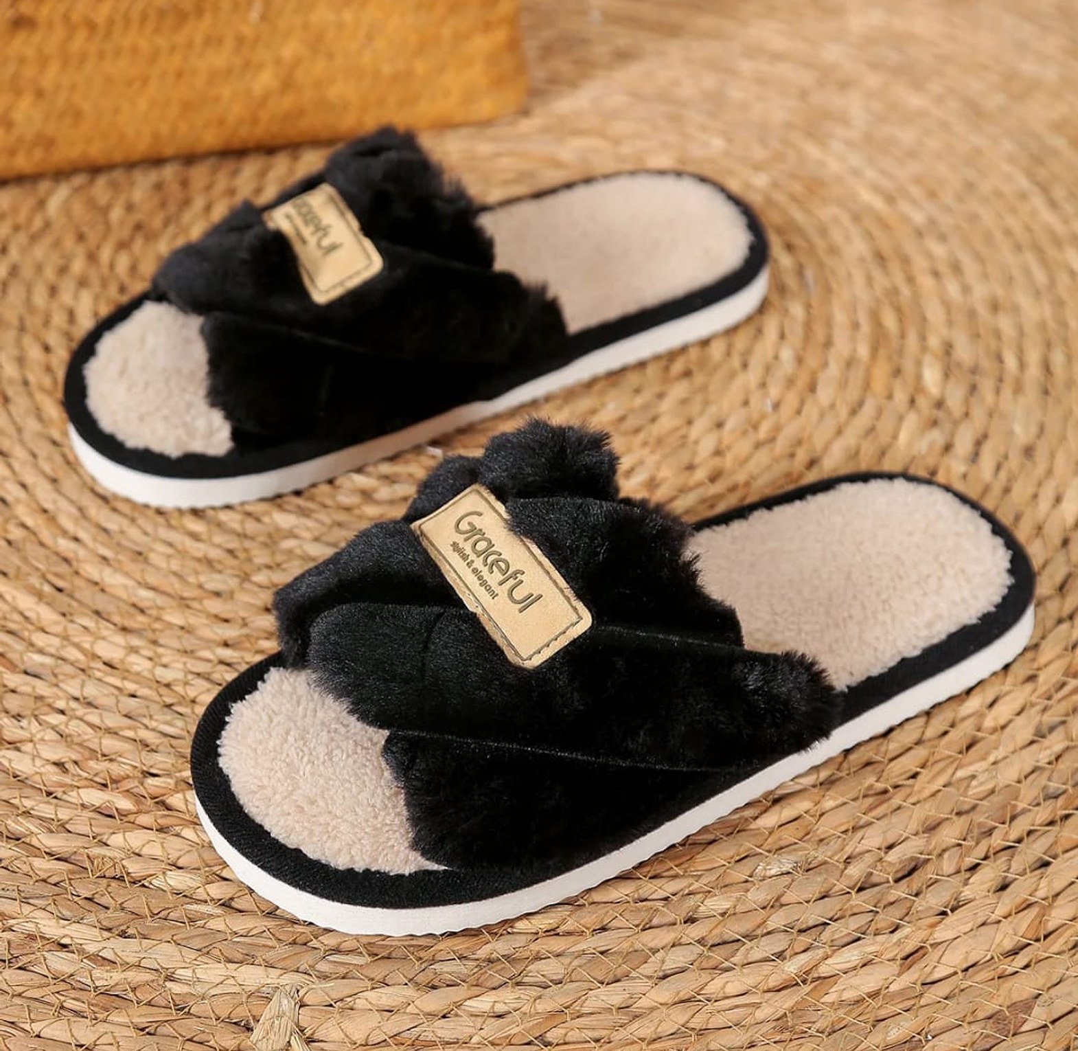 Women’s Open Toe Fluffy Slippers image