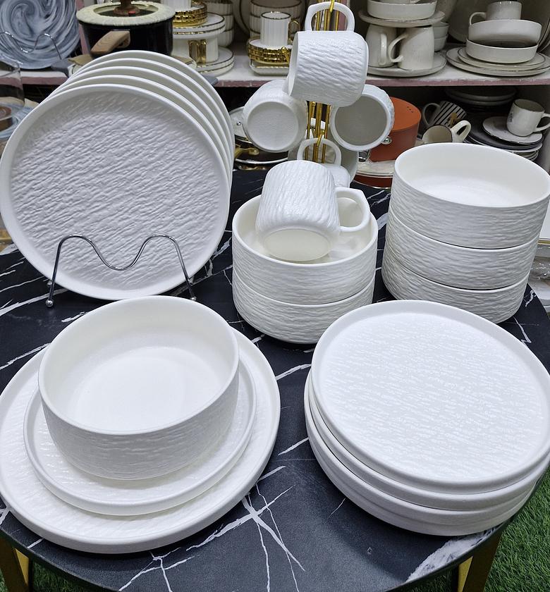 24-Piece Premium Rock Glazed Ceramic Porcelain Dinnerware Set image