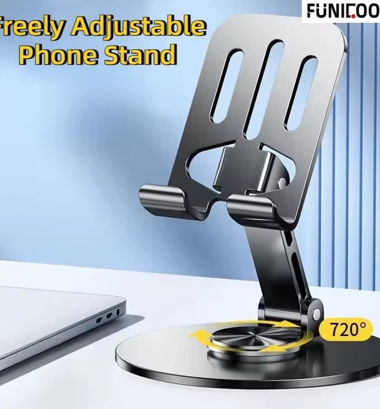 Metal Phone Stand, 360 Rotating Foldable Desktop Holder image