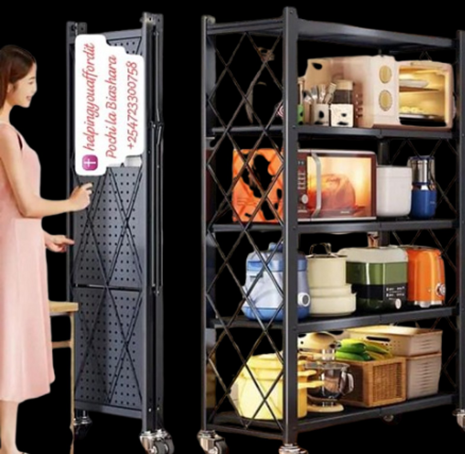 5-Tier Heavy Duty Foldable Metal Rack Storage Shelving Unit With Wheels Moving Easily Organizer Shelves image