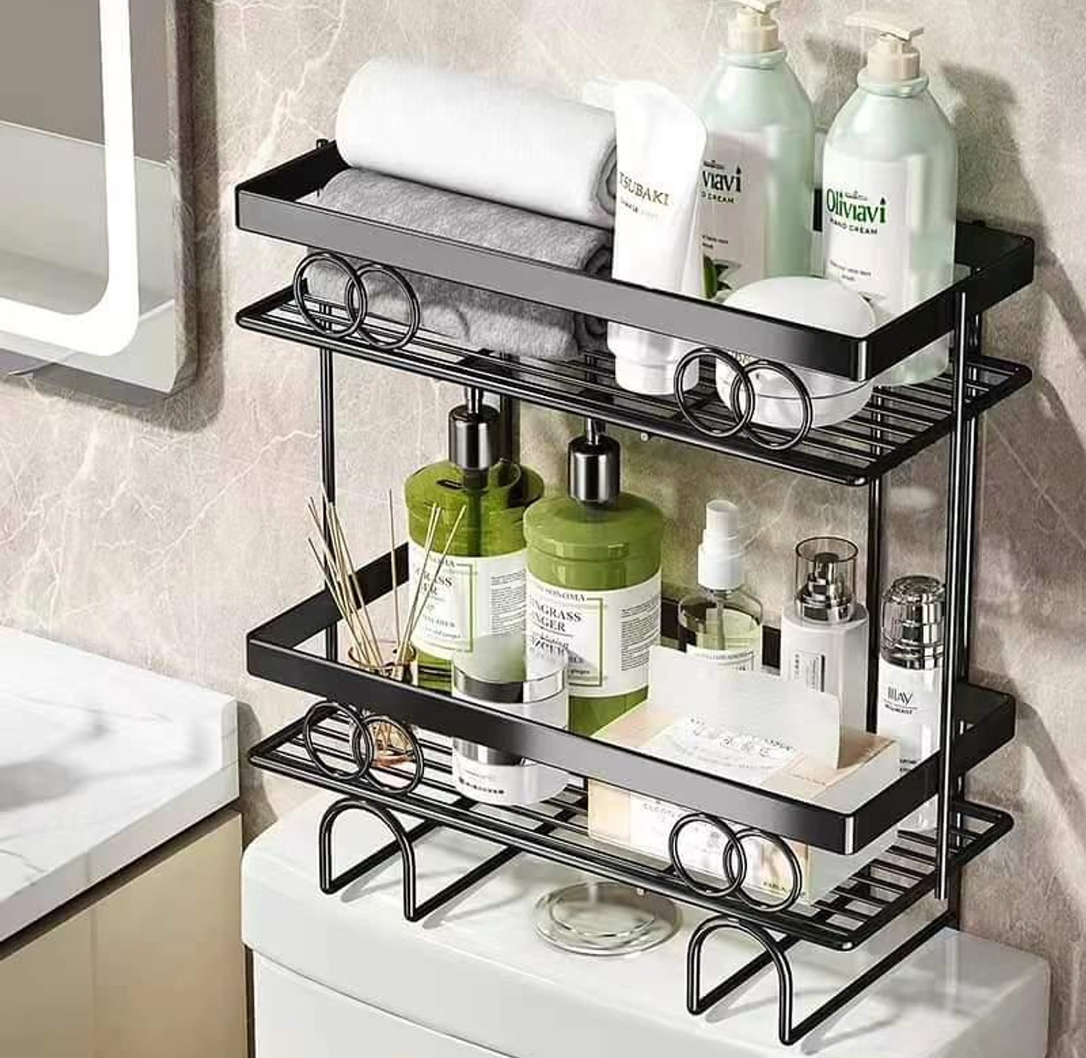 Metal Bathroom Storage Shelf Toilet Organizer Rack Bathroom Over Toilet Storage Rack image