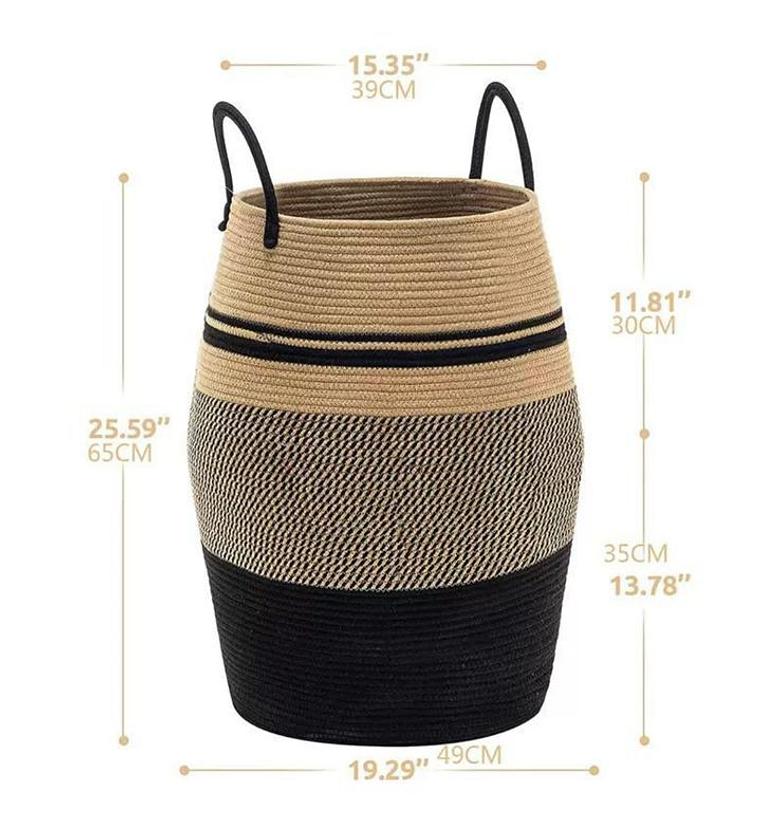 Large 65L Cotton Rope Decorative Woven Basket with Extended Handles image