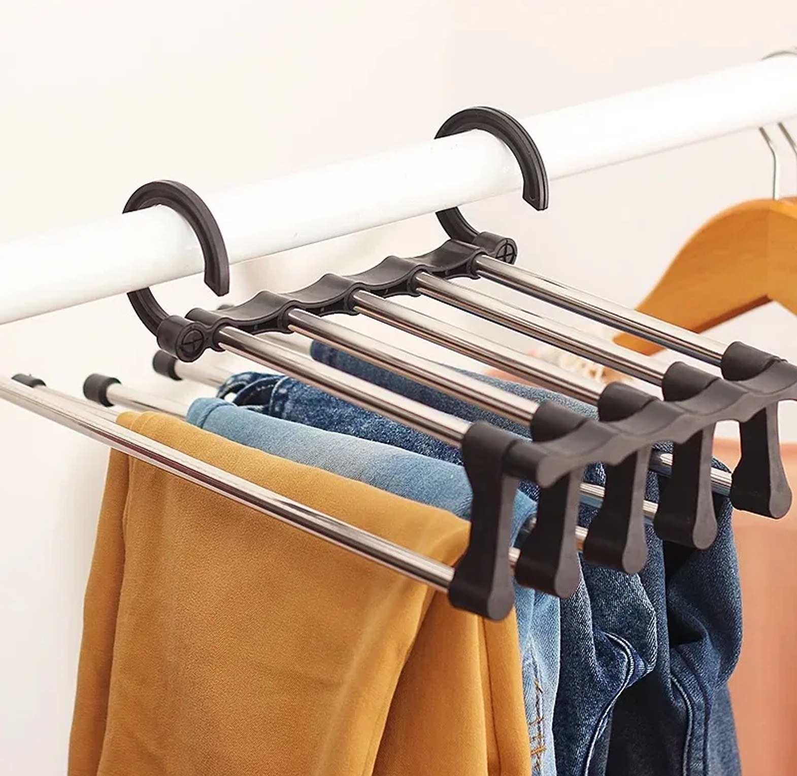 Stainless Steel 5 in 1 Pants Hanger Space Saver Closet Organizer image