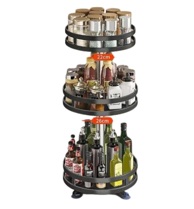 Rotating spice rack or seasoning organizer.  image