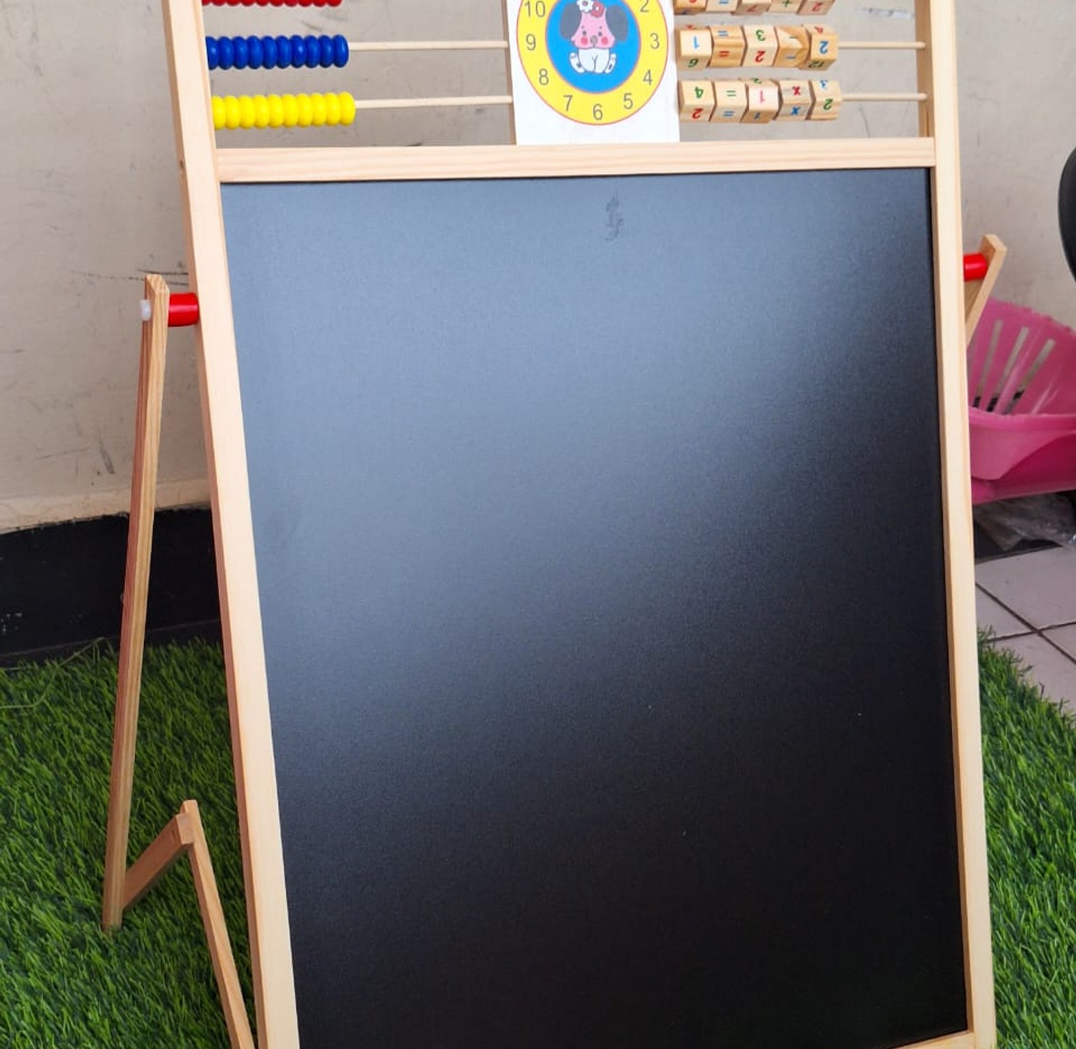 Children Wooden 2 In 1 Blackboard Magnetic Whiteboard Double-Sided Drawing Writing Education Board Easel.  image