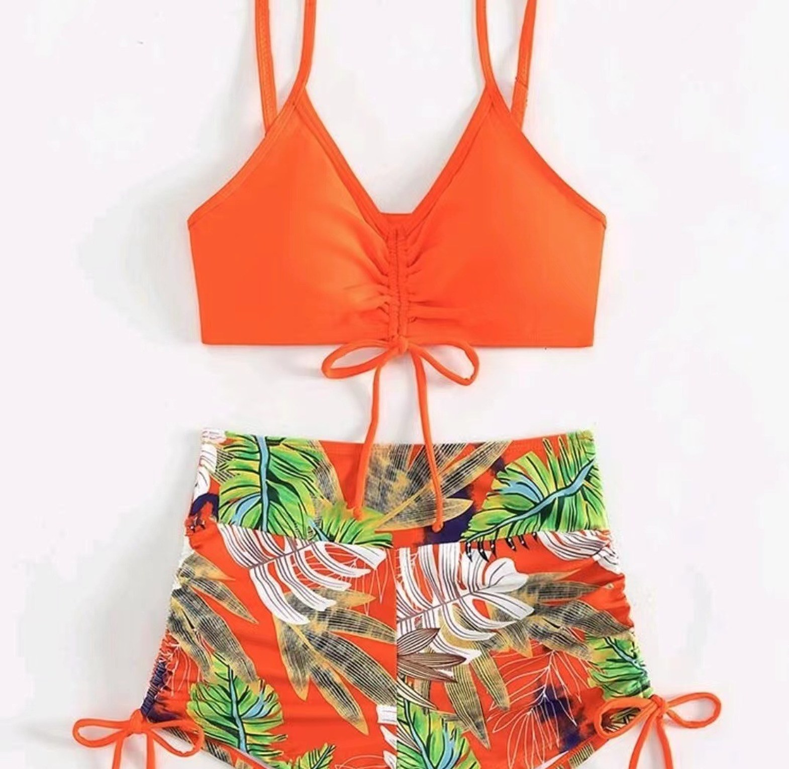 Tropical Print Drawstring Bikini Swimsuit image
