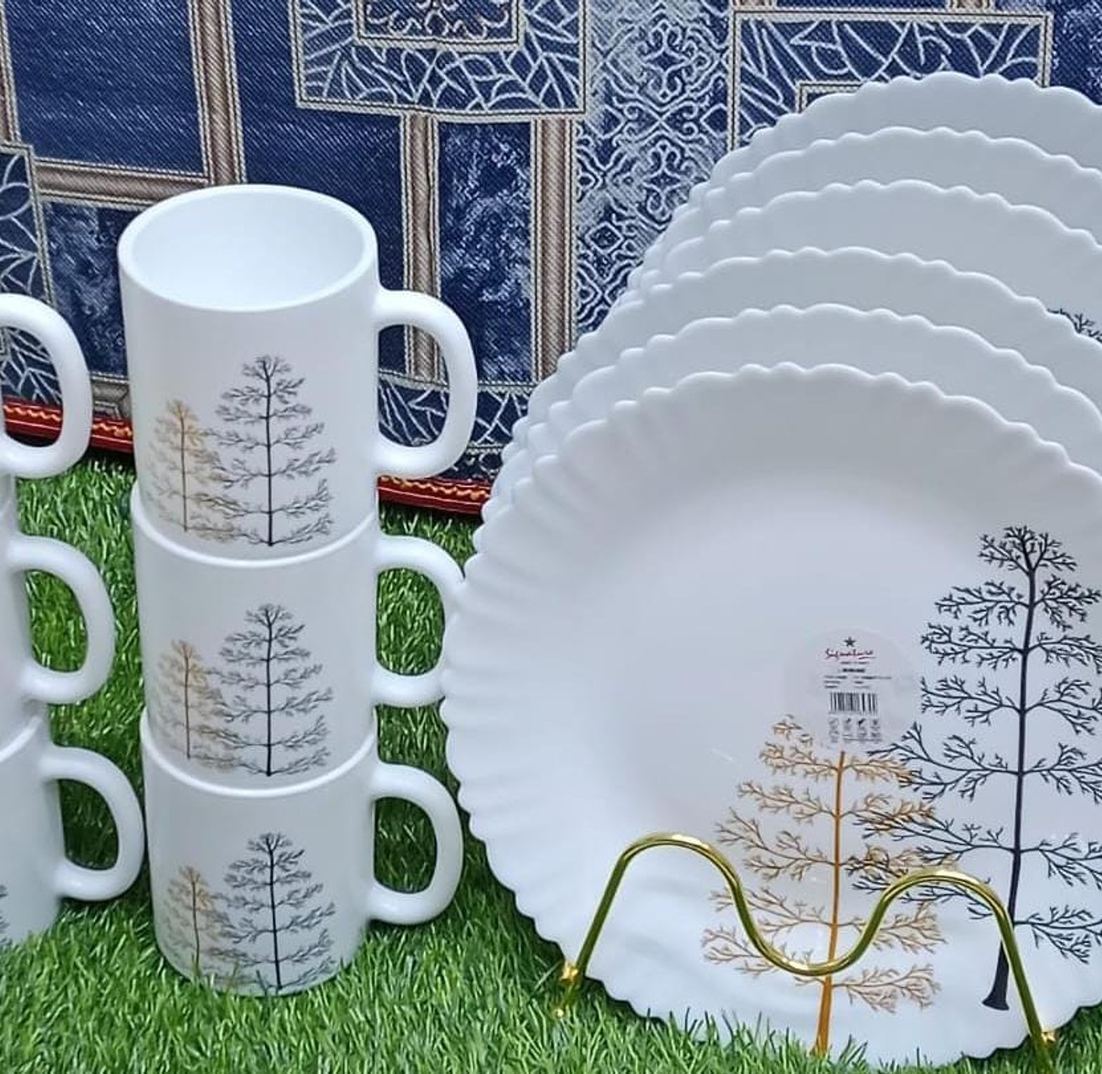 NEW STOCK ALERT. Quality Affordable 6pc Pine Teacup Plus 6pc Pine Plate Round Available image